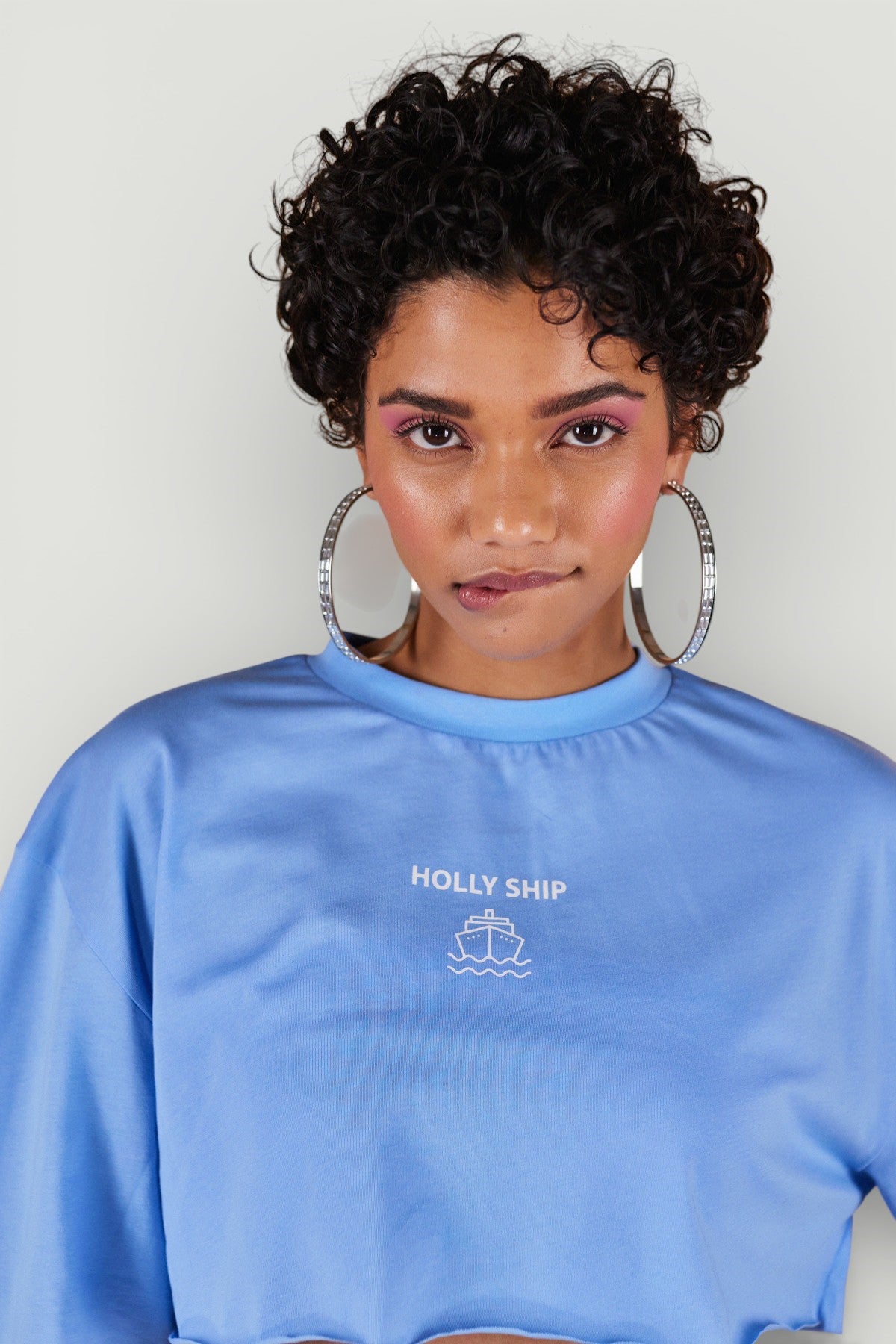 Image of Bisiklet Yaka Holly Crop Tshirt Mavi
