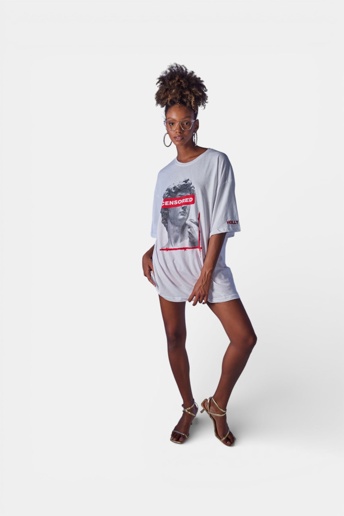 Image of Oversize Baskılı Censored T-Shirt Beyaz