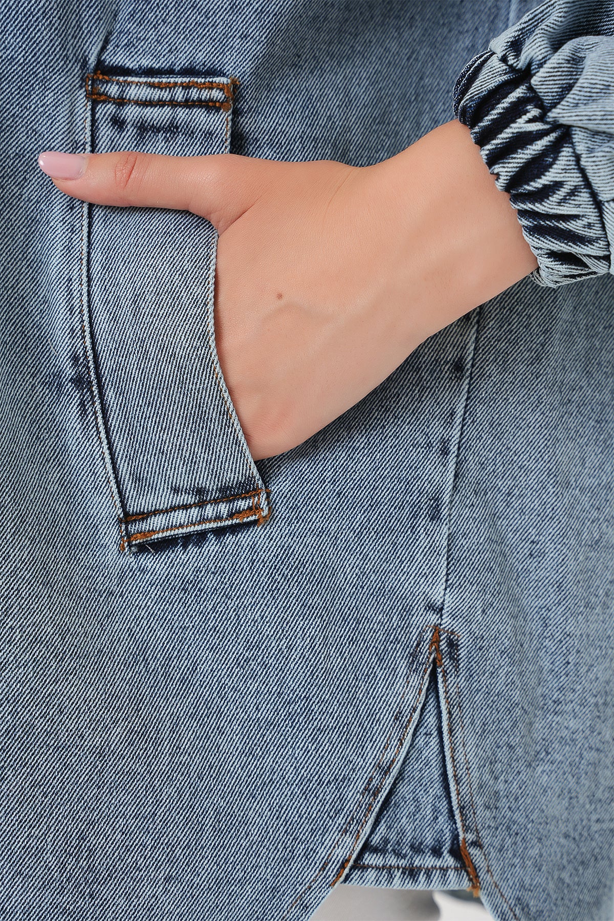 Image of 0662 Denim Balon Kollu Kot Ceket - Mavi