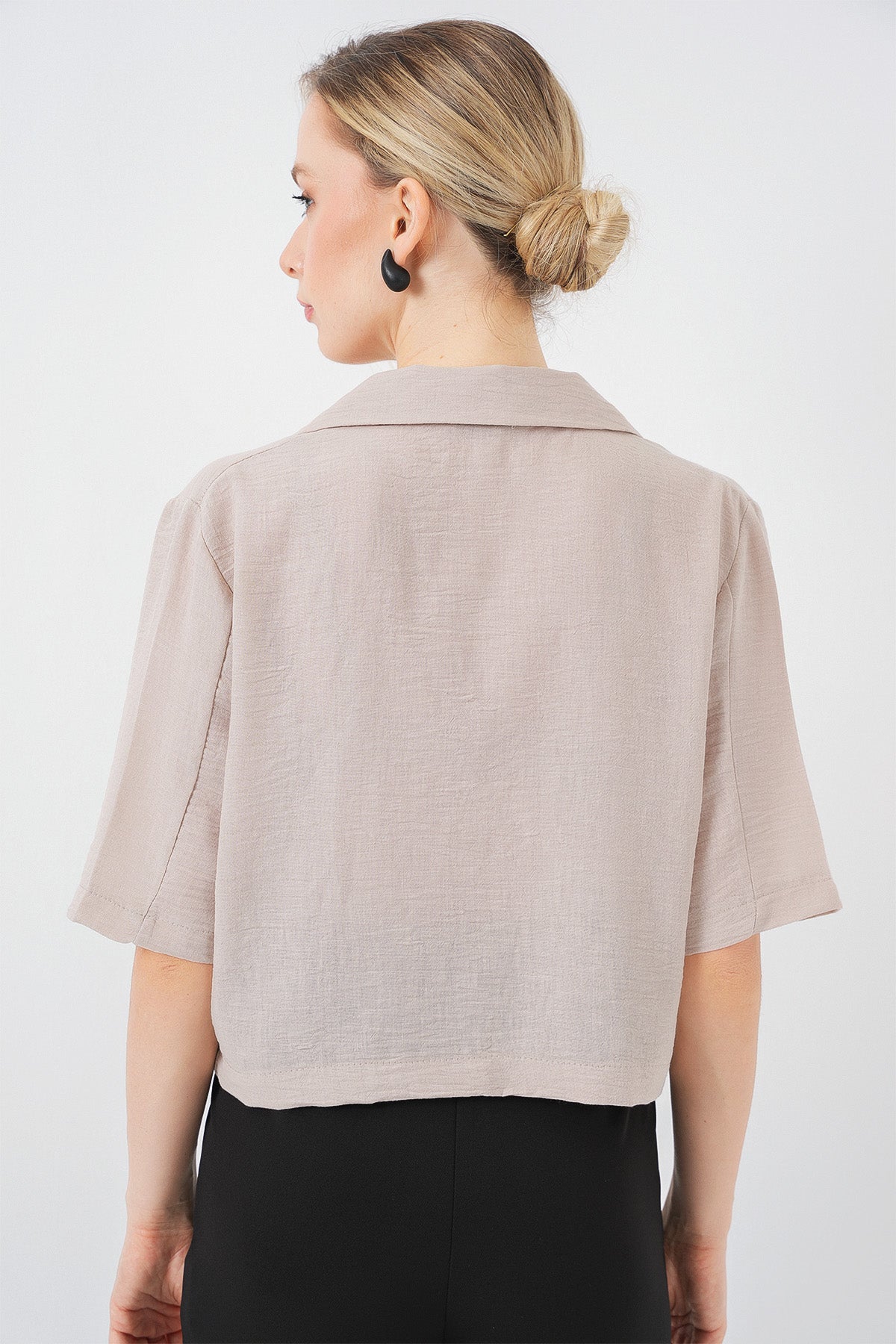 Image of 0706 Crop Keten Ceket - Bej