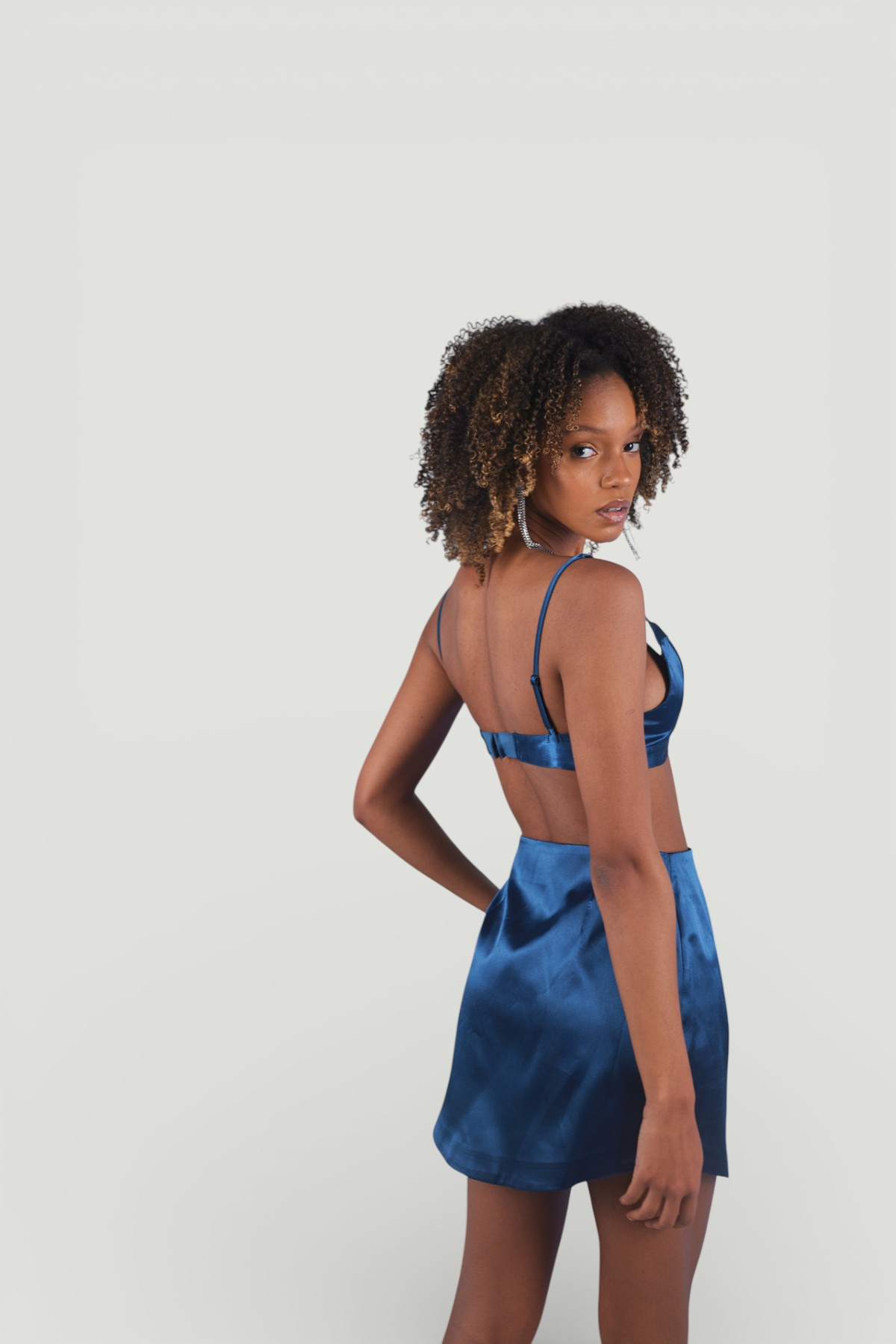 Image of Askılı Crop Saten Fancy Büstiyer Lacivert