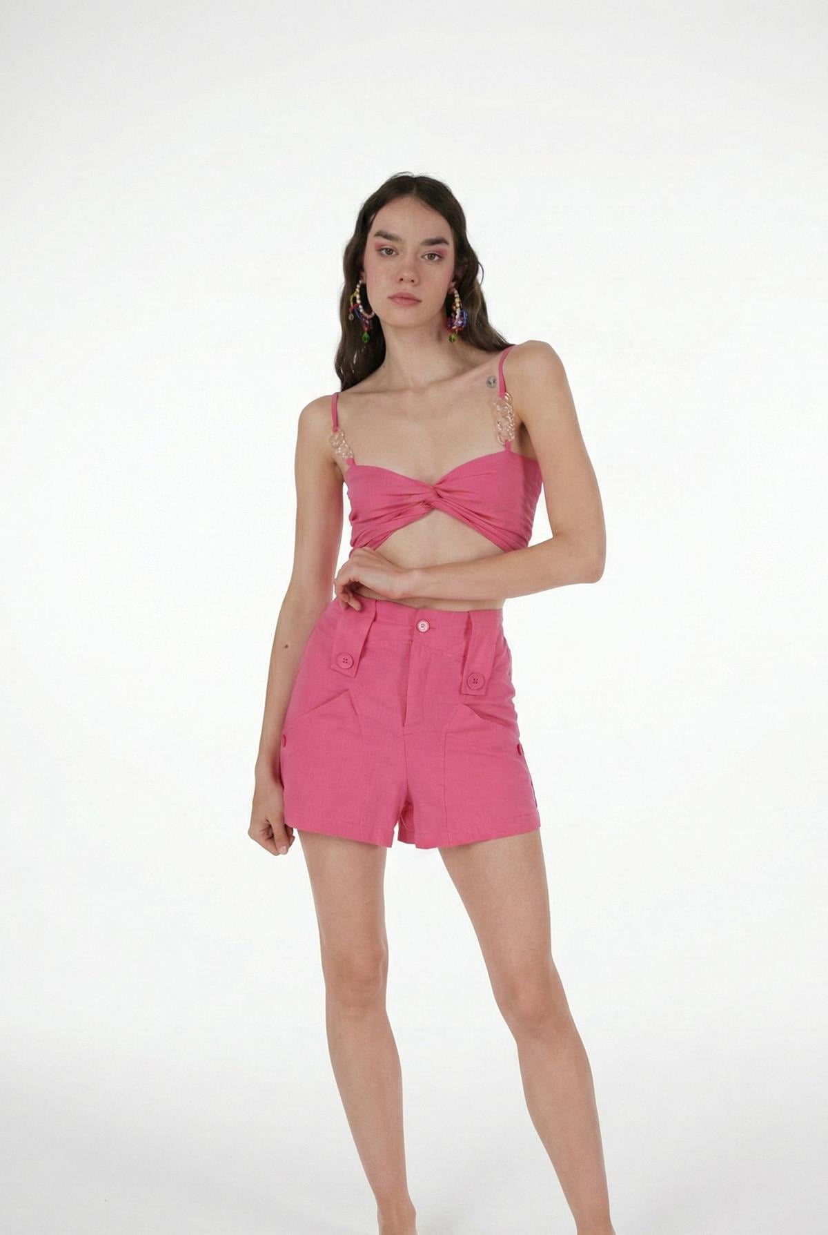 Image of Koton Kumaş Astarlı Mini Rise Şort Pembe