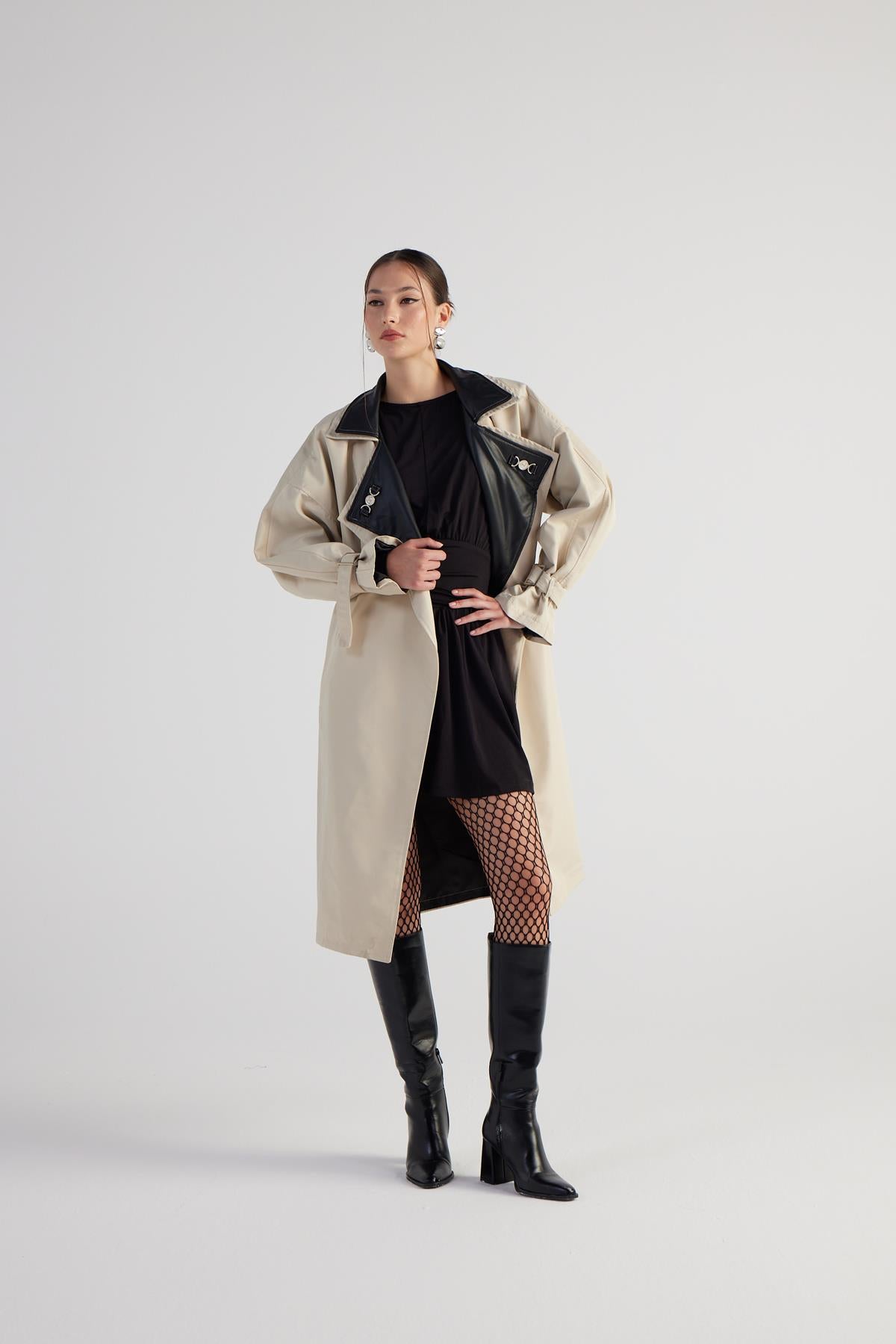 Image of Maxi Boy Kemerli Cloak Trençkot Bej