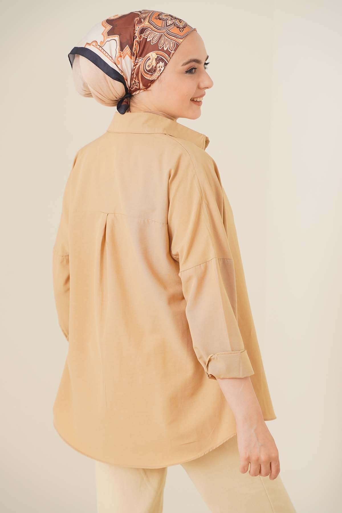 Image of 103901 Oversize Basic Tesettür Gömlek - Bej