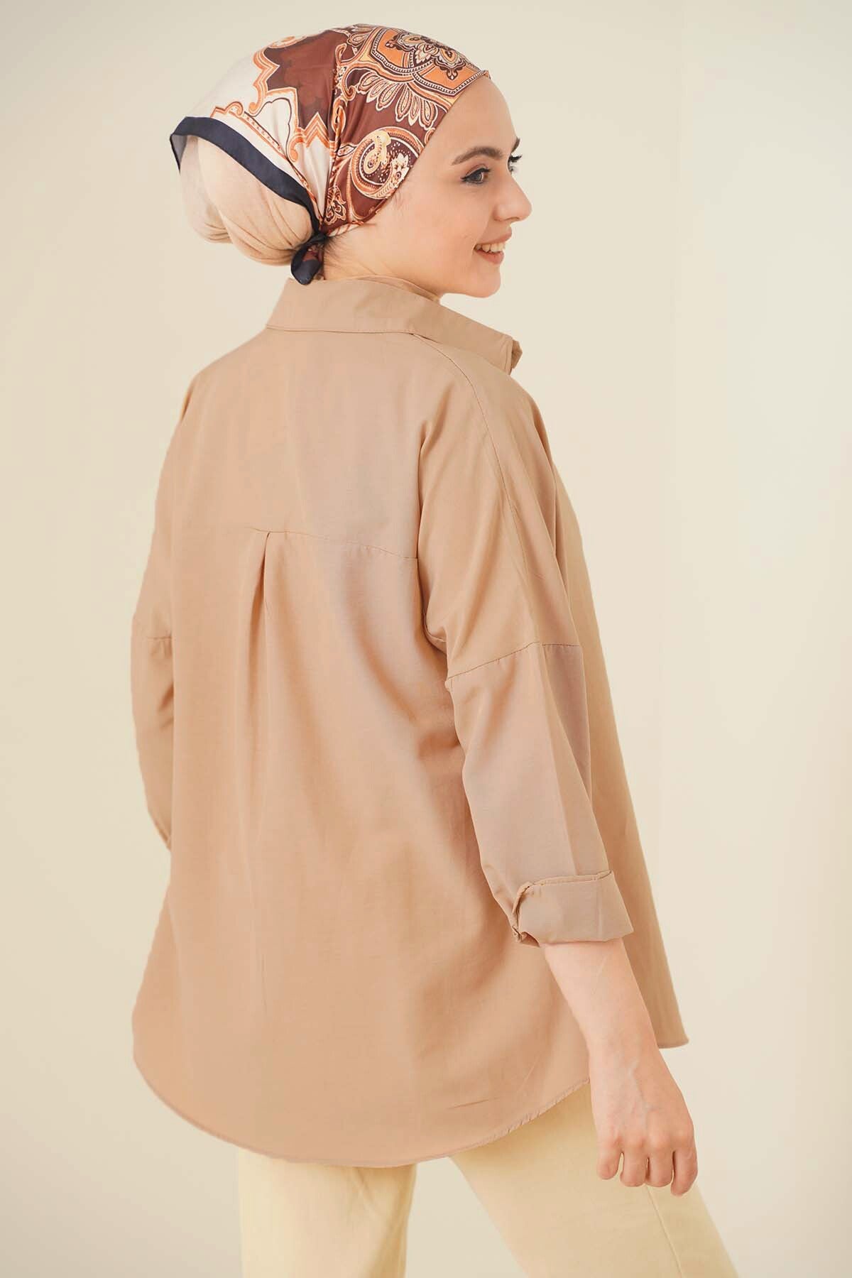 Image of 103901 Cămașă Hijab Basic Supradimensionată - Camel