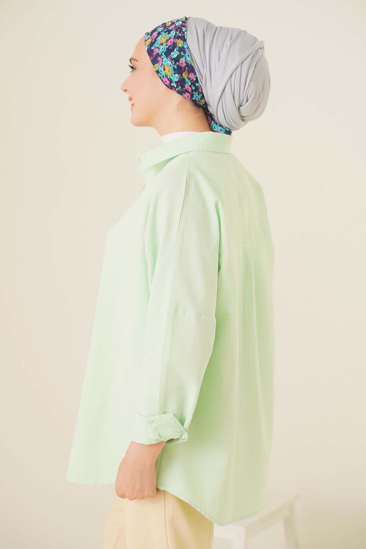 Image of 103901 Oversize Basic Tesettür Gömlek - E.Yeşil