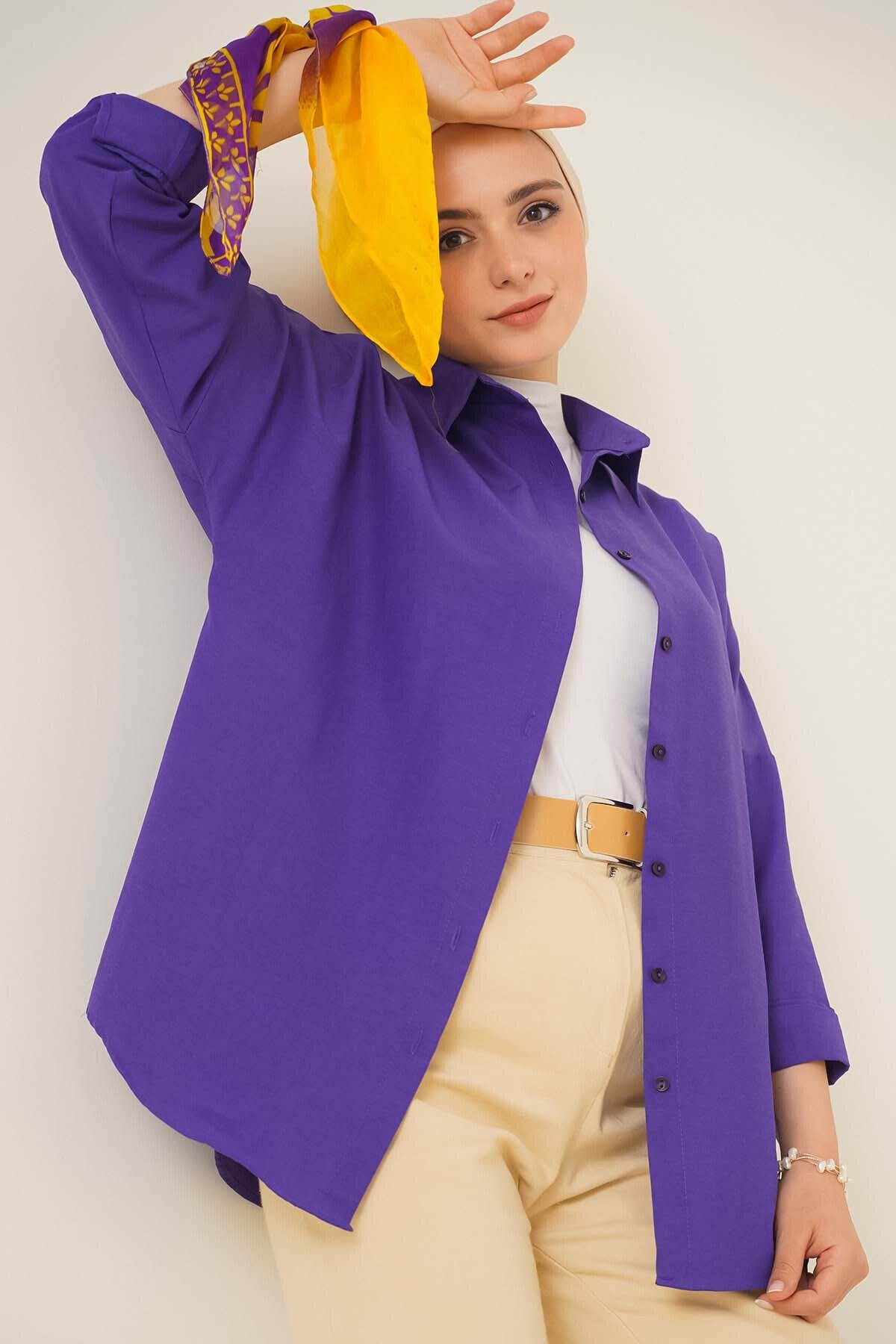 Image of 103901 Oversize Basic Tesettür Gömlek - Mor
