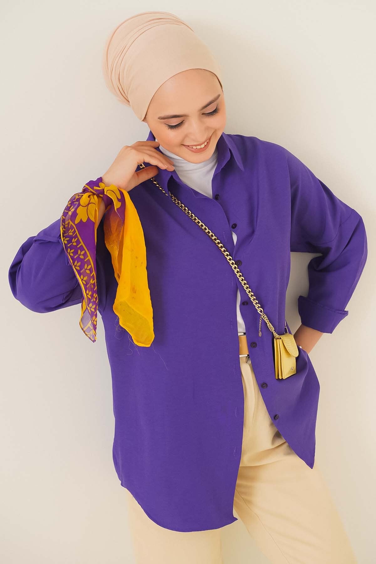 Image of 103901 Oversize Basic Tesettür Gömlek - Mor
