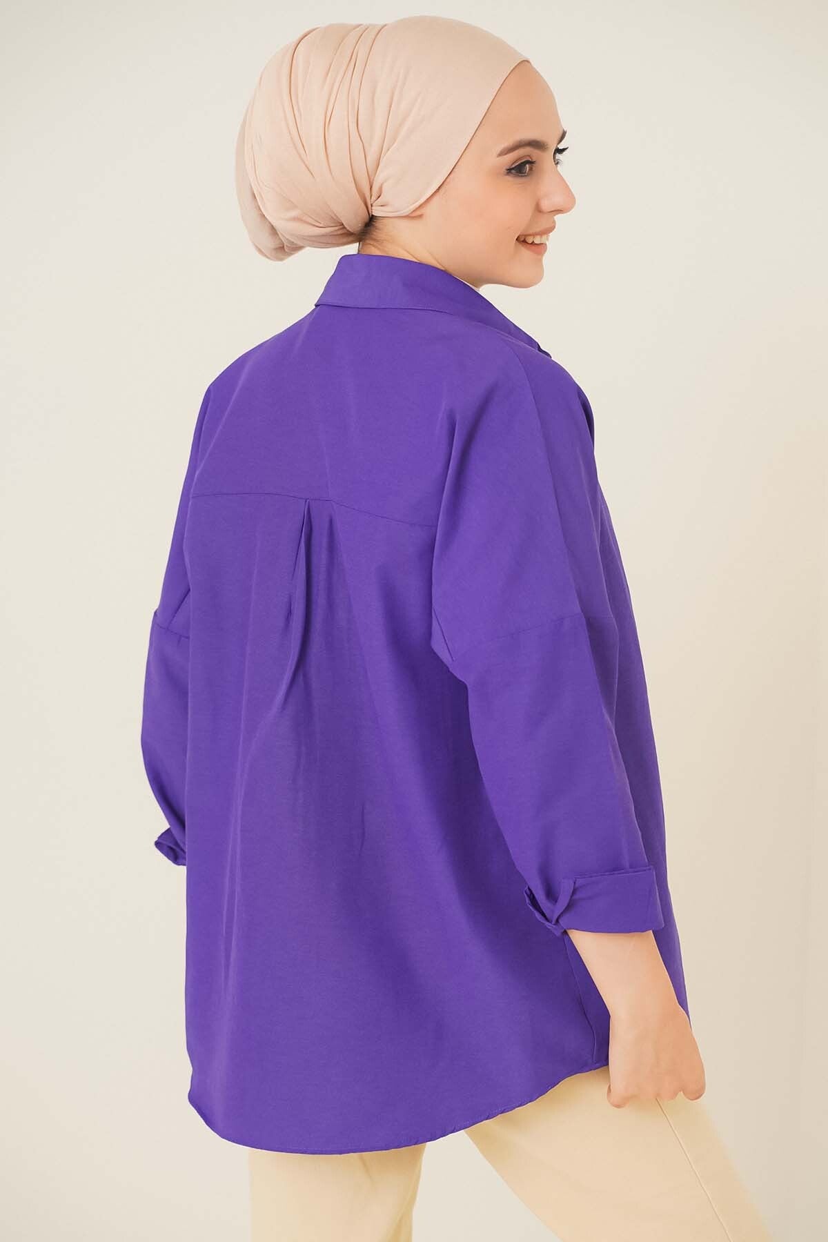 Image of 103901 Oversize Basic Tesettür Gömlek - Mor