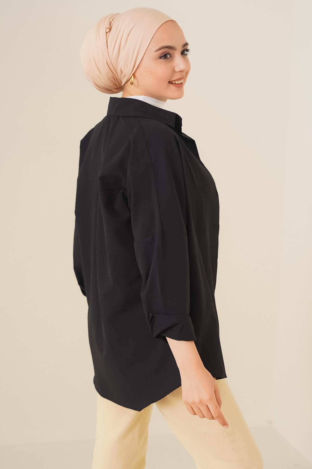 Image of 103901 Cămașă Hijab Basic Supradimensionată - Negru