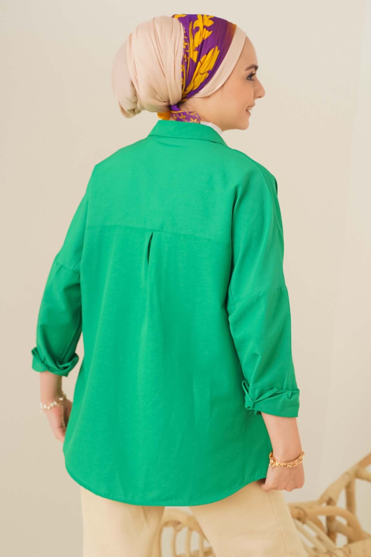 Image of 103901 Oversize Basic Tesettür Gömlek - Yeşil