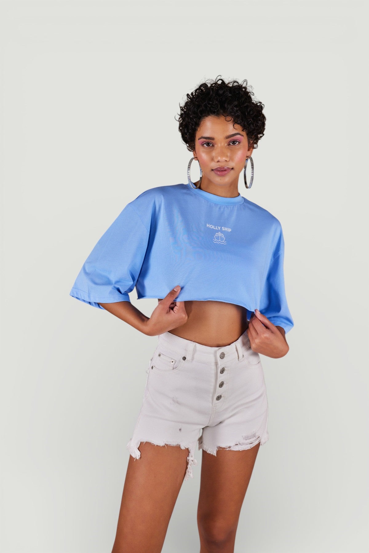 Image of Bisiklet Yaka Holly Crop Tshirt Mavi
