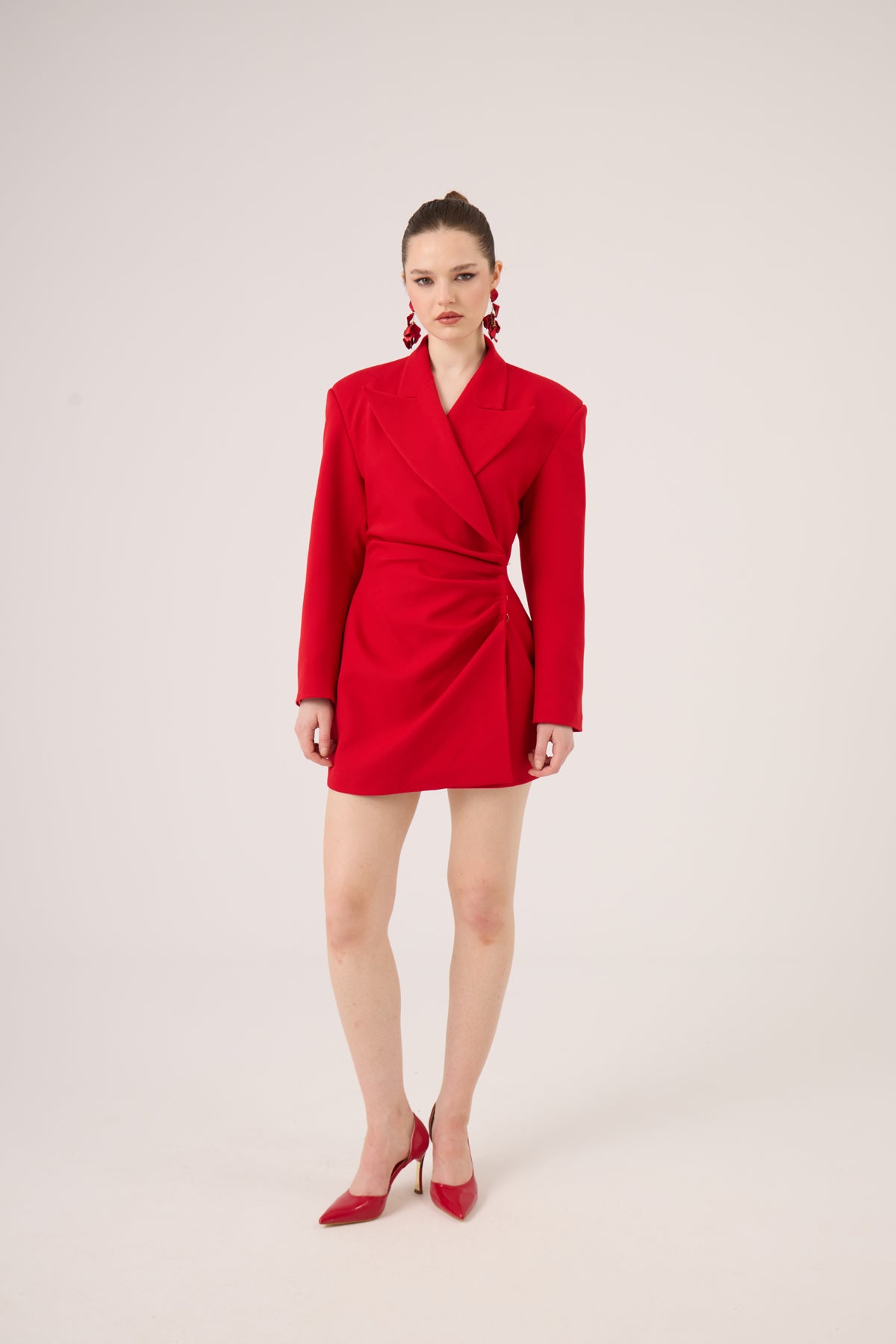 Image of Beli Drape Detaylı Heleni Blazer Ceket Kırmızı