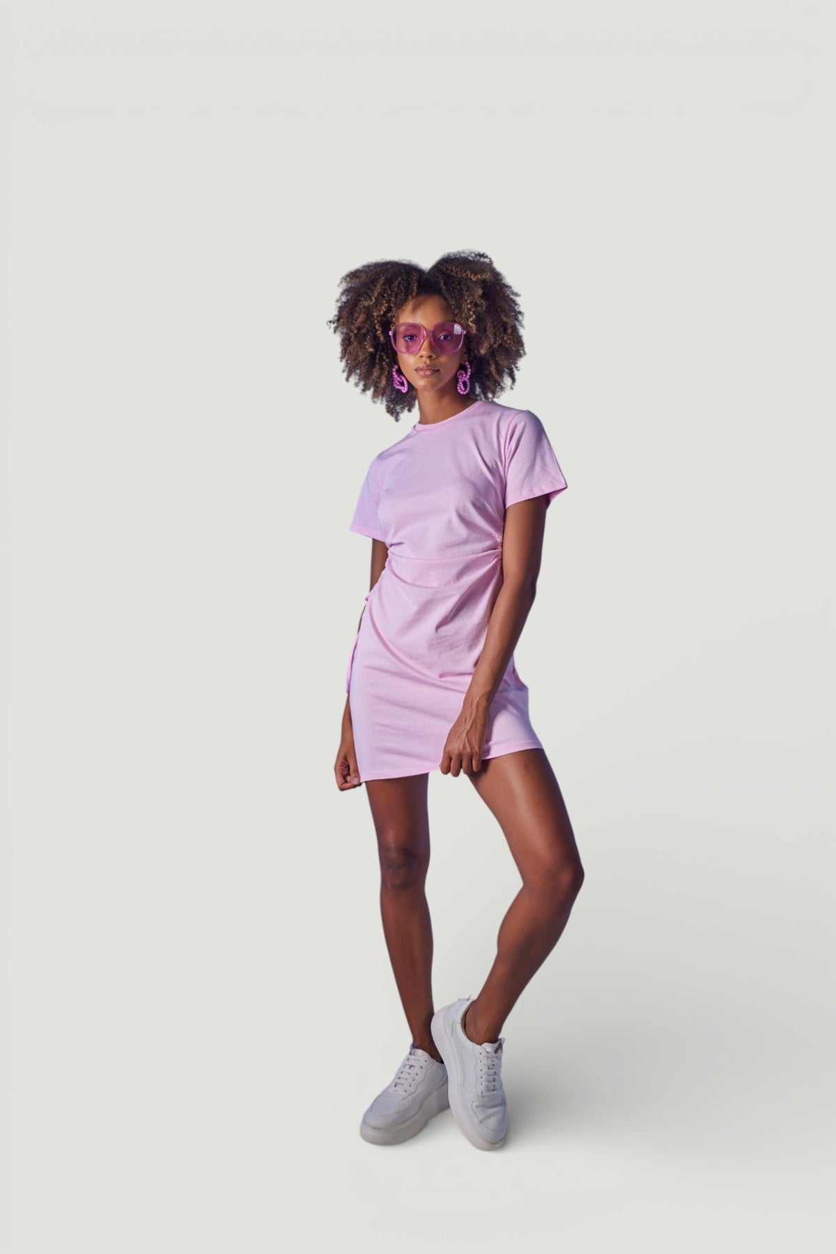 Image of Bisiklet Yaka Kısa Kol Wex Tshirt Elbise Pembe