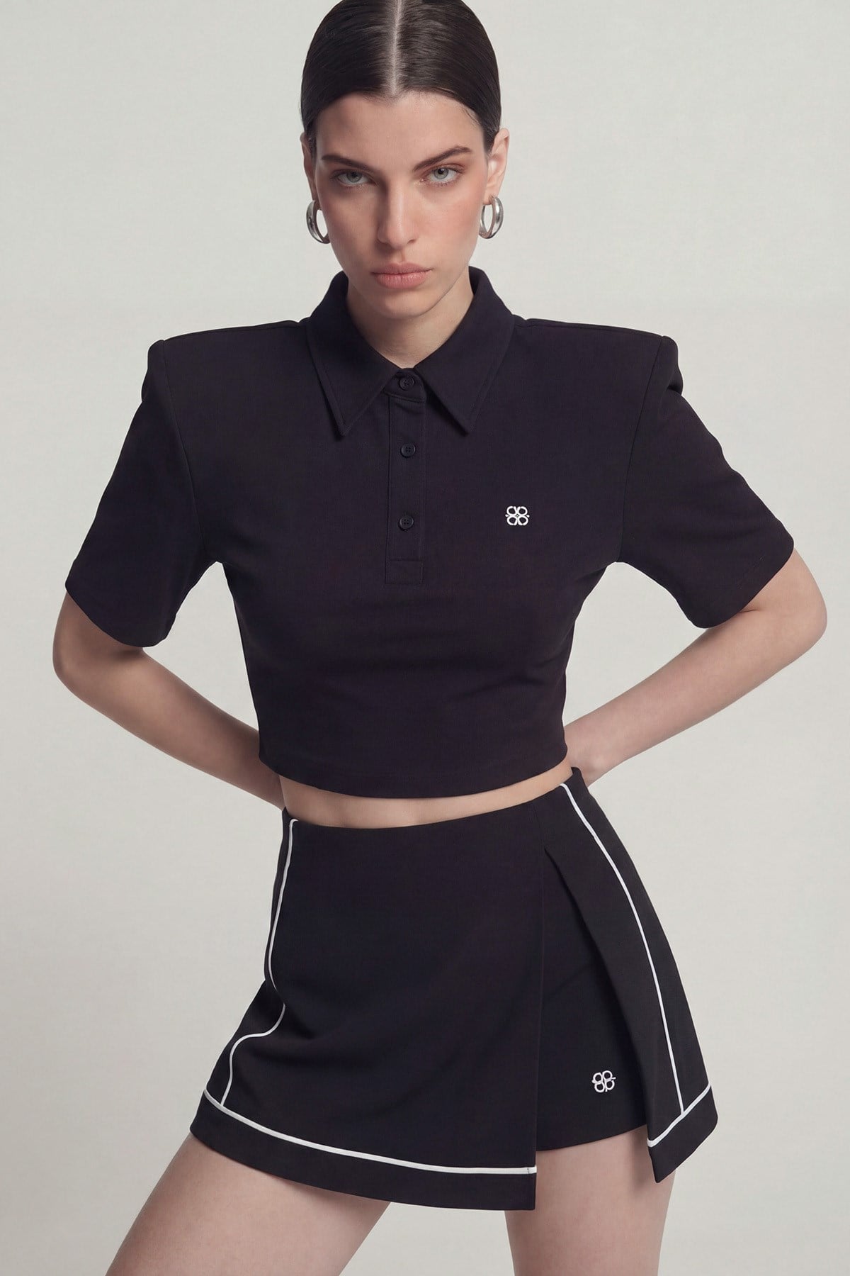 Image of Vatkalı Polo Yaka Carolyn T-Shirt Siyah