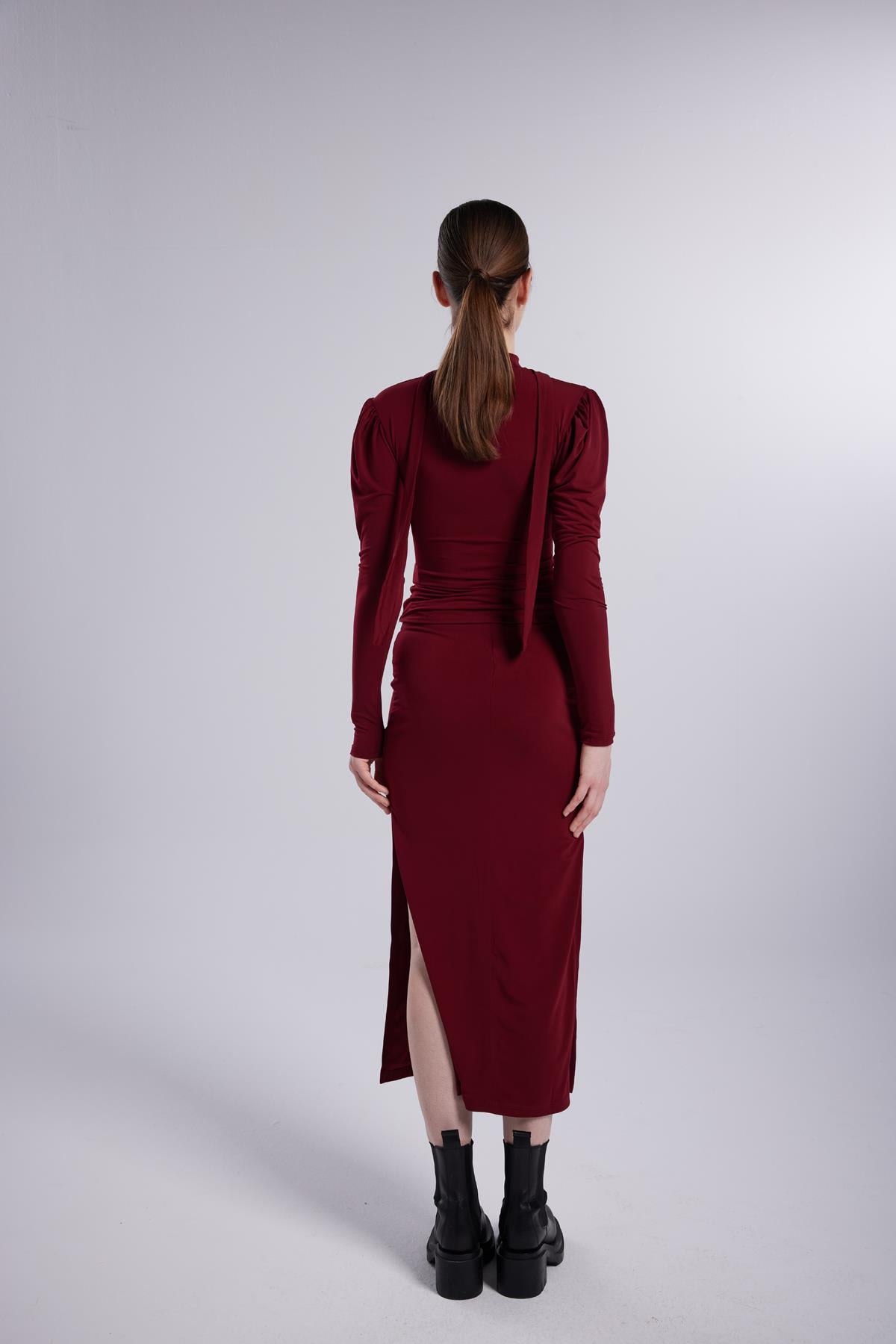 Image of Şal Yaka Detaylı Serre Bluz Bordo
