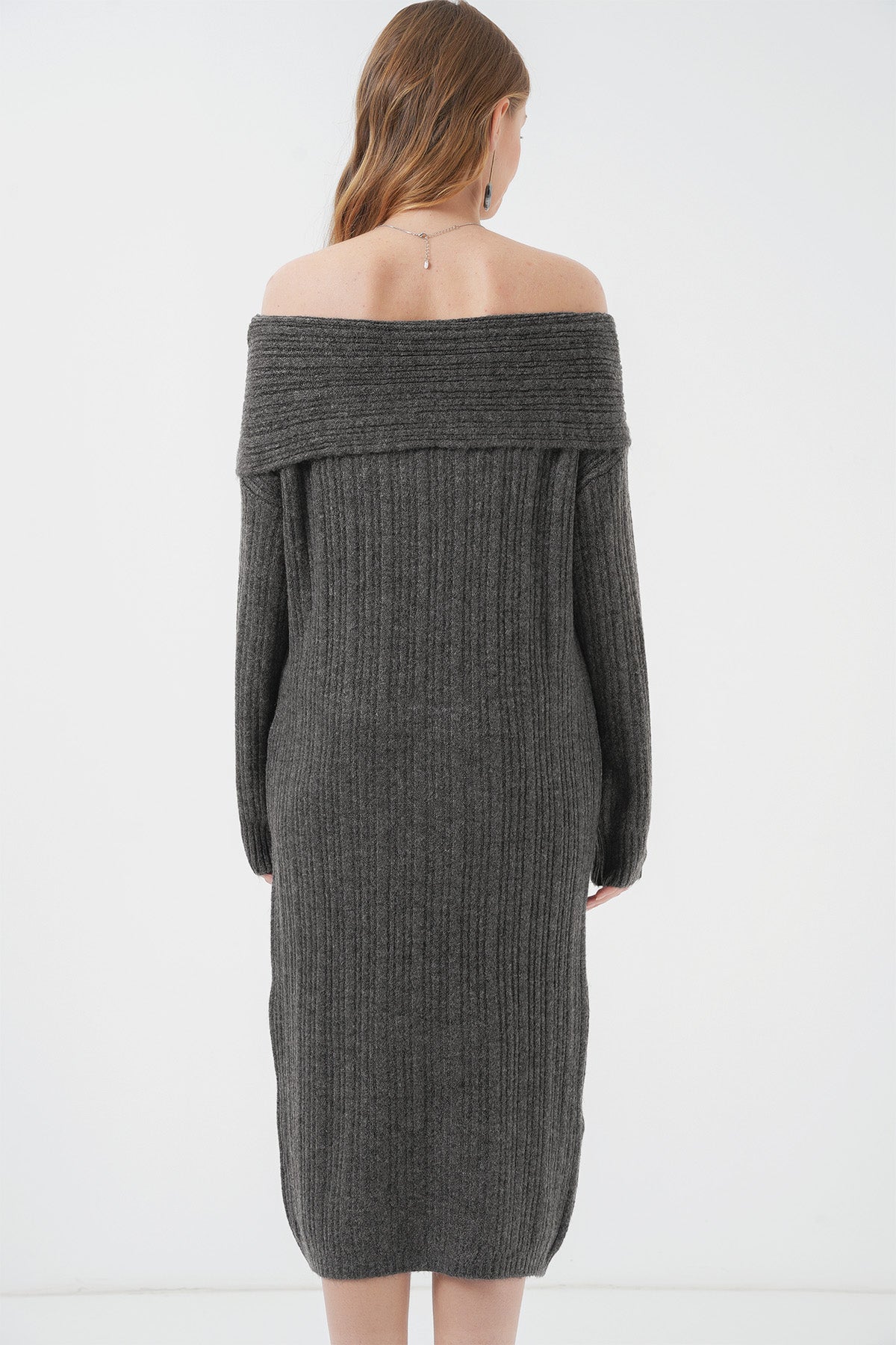 Image of 15920 Madonna Yaka Oversize Triko Elbise - Antrasit