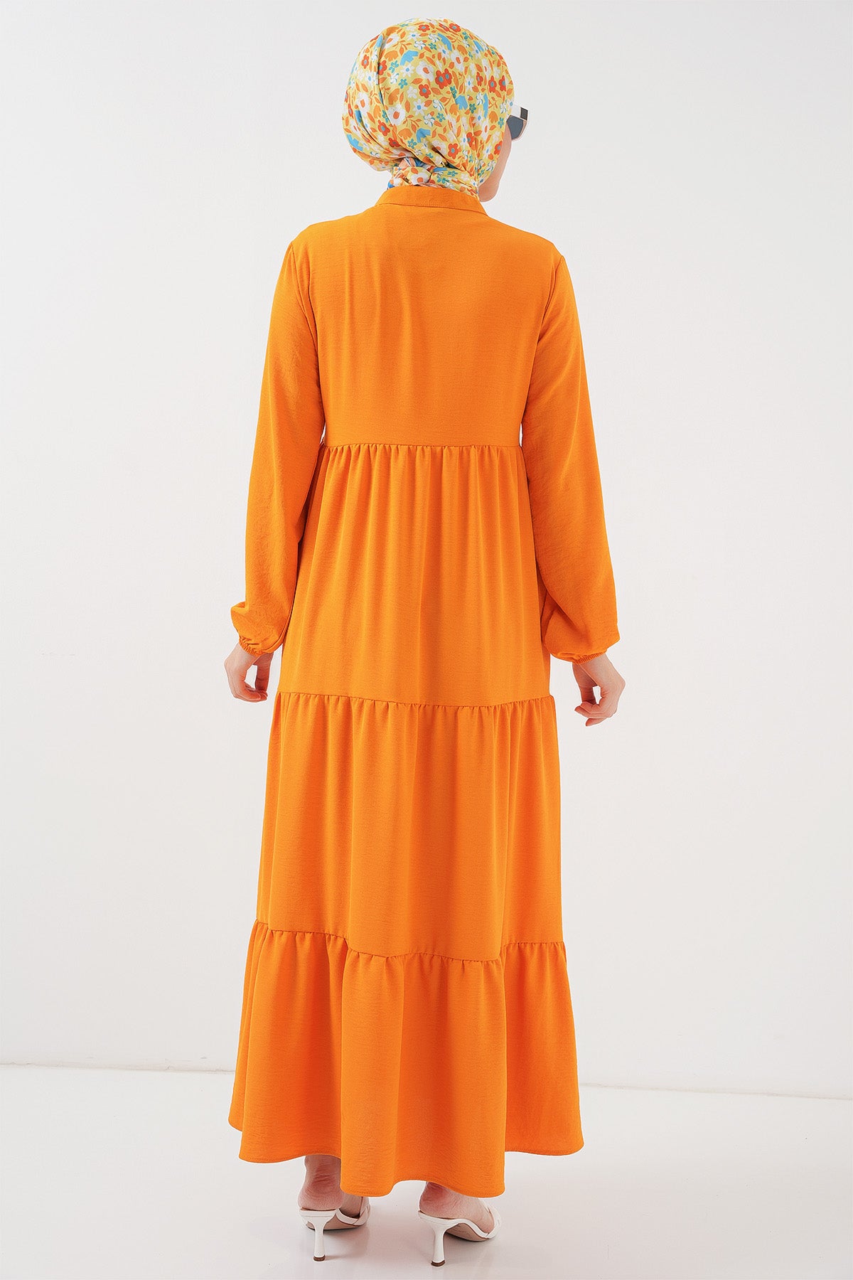 Image of 1627 Yaka Bağcıklı Tesettür Elbise - Oranje