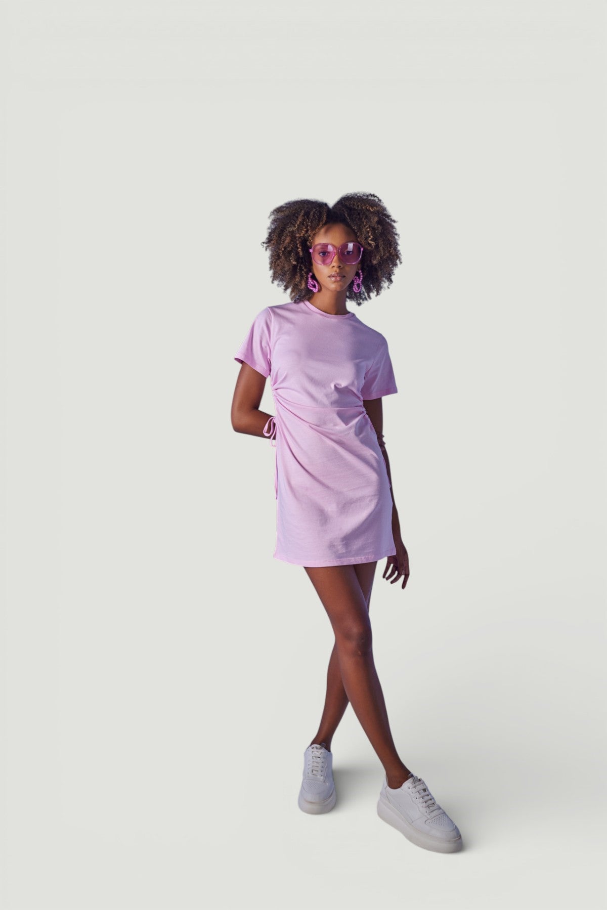 Image of Bisiklet Yaka Kısa Kol Wex Tshirt Elbise Pembe
