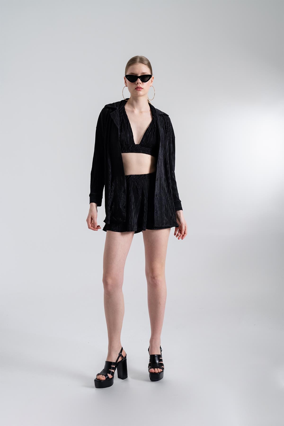 Image of Beli Lastikli Mini Comfy Şort Siyah