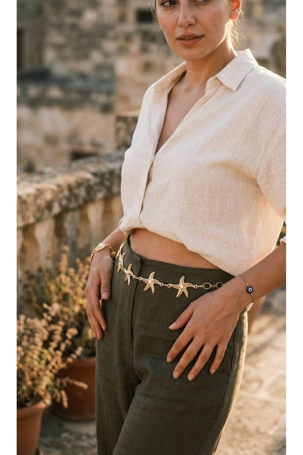 Image of Yıldızlı Zincir Detaylı Kadın Kemeri Bel Kemeri,Elbise Kemeri,Etek Kemeri,Pantolon Kemeri