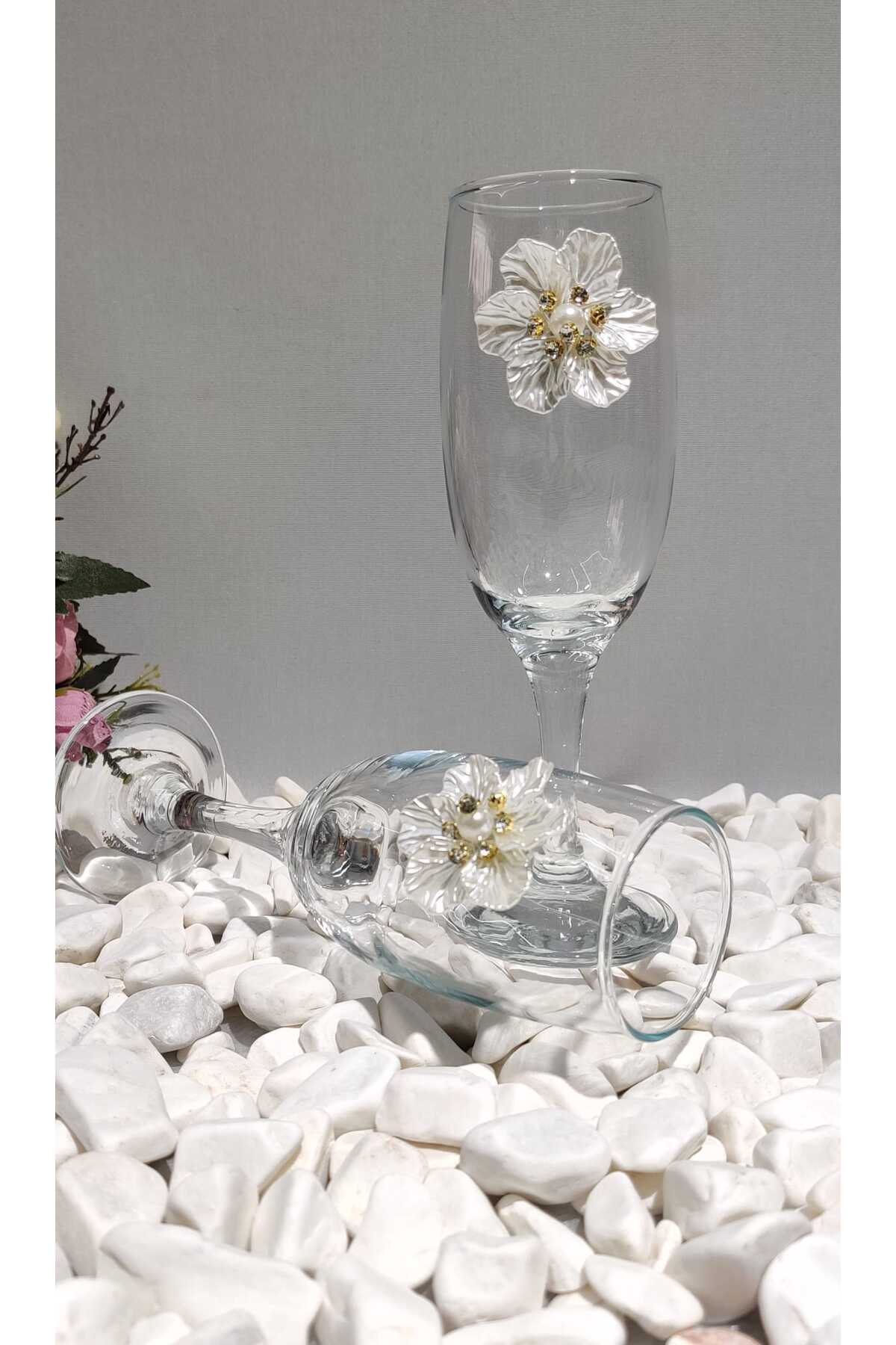Image of Çiçek Varaklı Kokteyl Kadehi 2’li – (Kahve Yanı Su / Kokteyl Bardağı 190 ml)