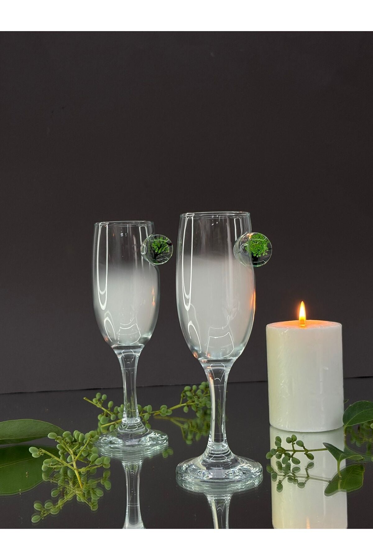 Image of Yeşil Çiçekli Kahve Yanı 2 li – 190 ml