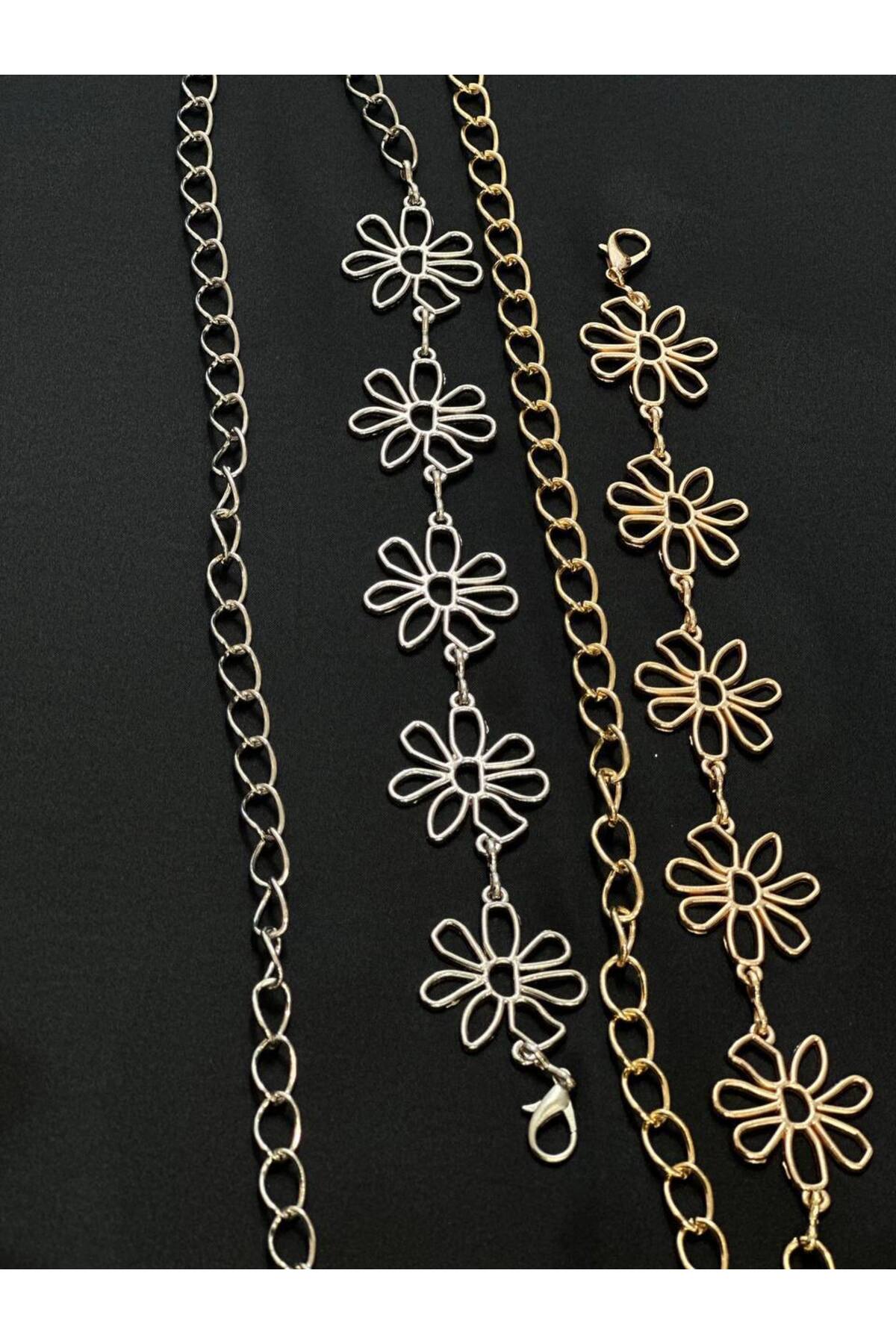 Image of Papatya Gold Ve Gümüş Detaylı Kadın Bel Zinciri Bel Kemeri,Elbise Kemeri,Etek Kemeri,Pantolon Kemeri
