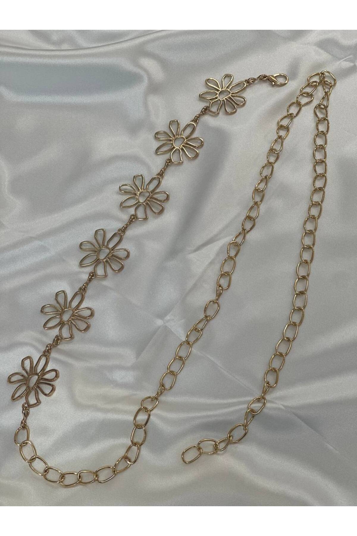 Image of Papatya Gold Ve Gümüş Detaylı Kadın Bel Zinciri Bel Kemeri,Elbise Kemeri,Etek Kemeri,Pantolon Kemeri
