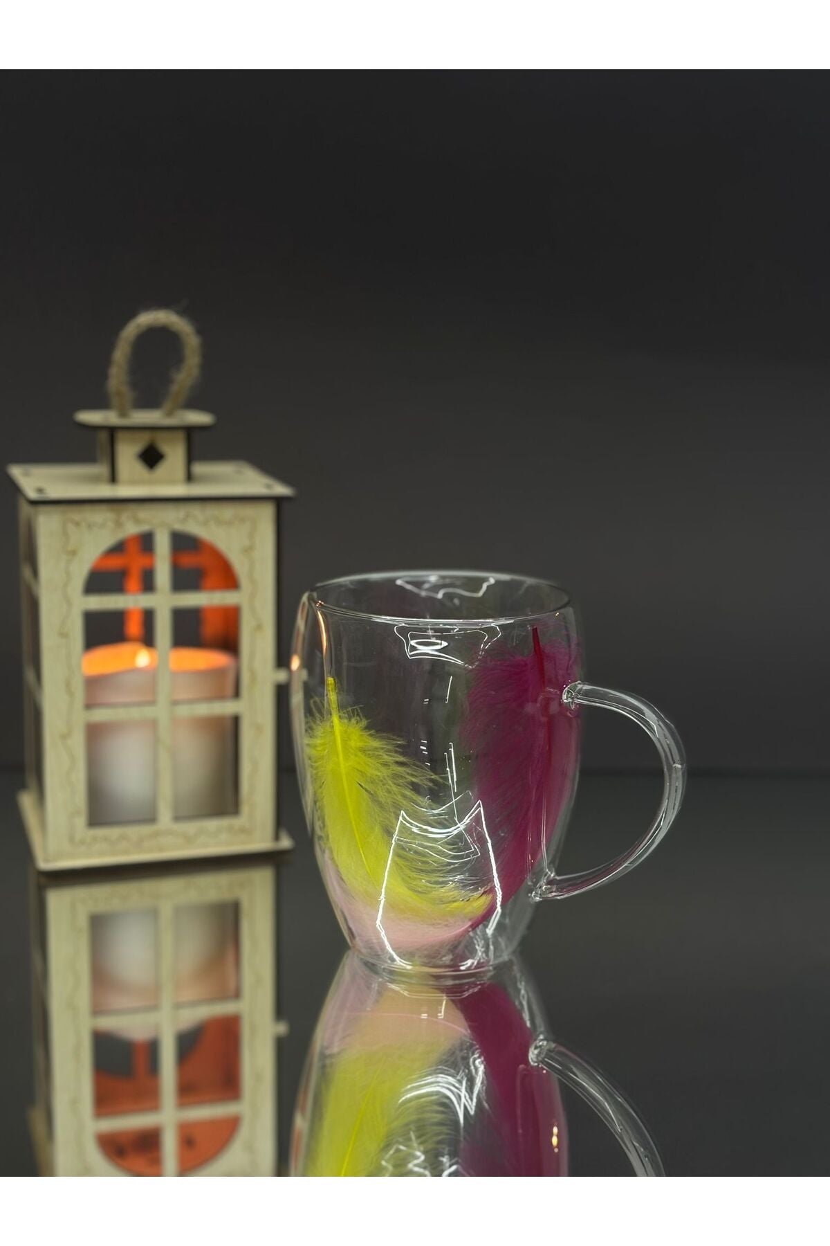 Image of Tüylü Çift Cidarlı Kulplu Cam Bardak