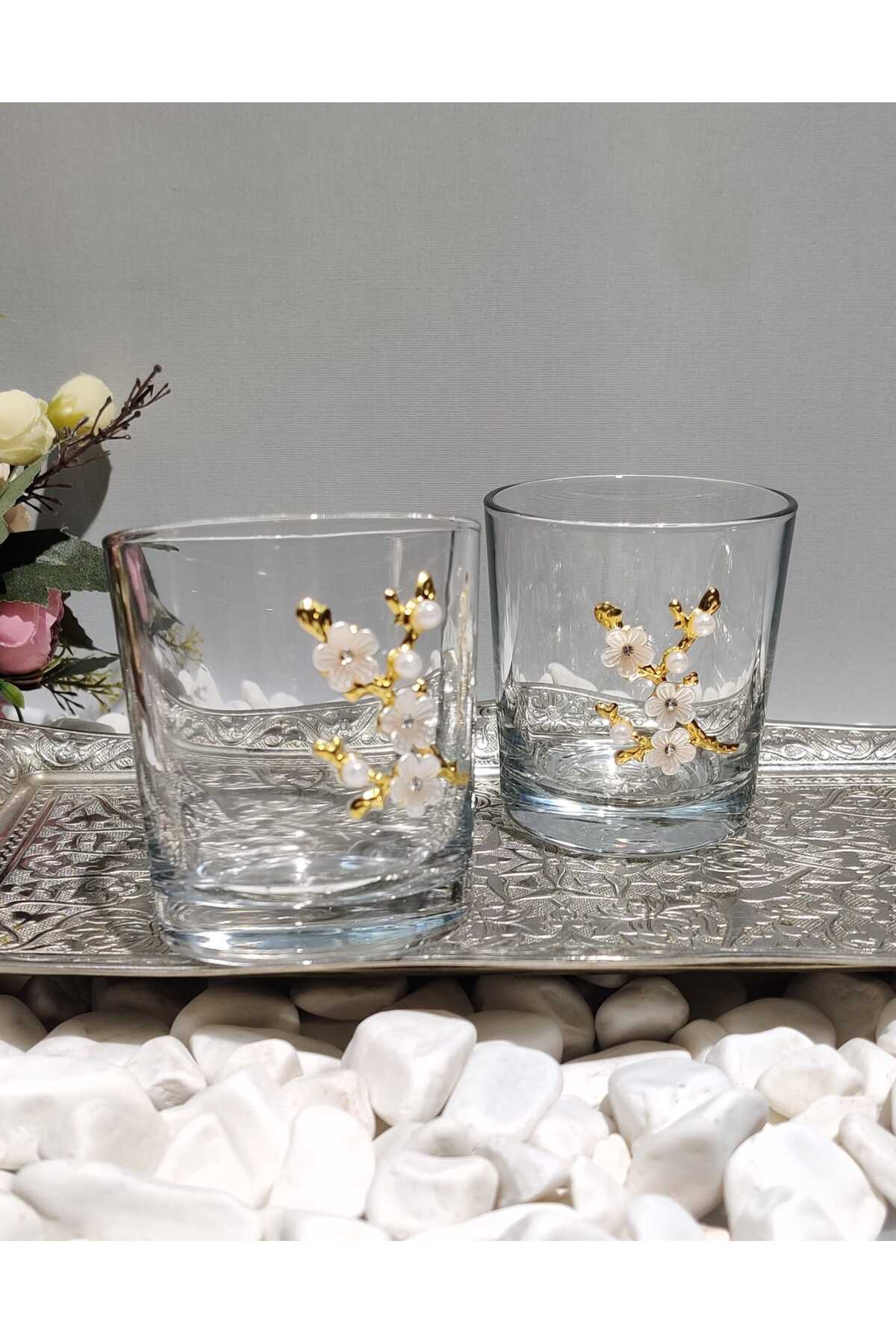 Image of Bahar Dalı Cam Kahve Yanı & Meşrubat Bardağı – 190 ml (2’li Set)
