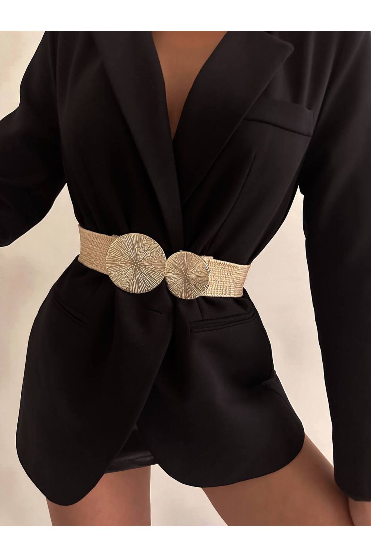 Image of Gold Tokalı Geçmeli Elastik Kadın Kemeri, Ceket Kemeri, Gömlek Kemeri, Elbise Kemeri