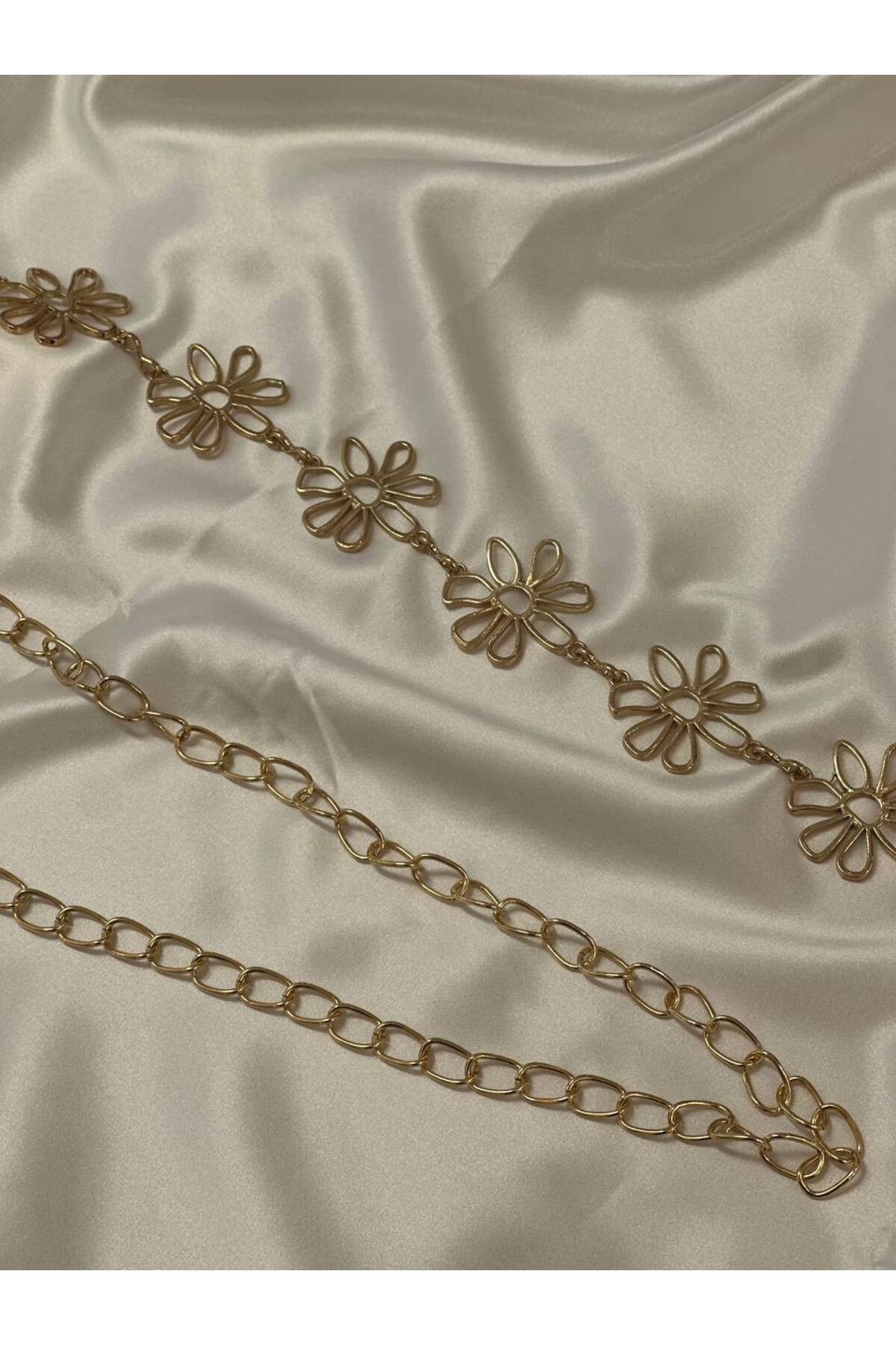 Image of Papatya Gold Ve Gümüş Detaylı Kadın Bel Zinciri Bel Kemeri,Elbise Kemeri,Etek Kemeri,Pantolon Kemeri