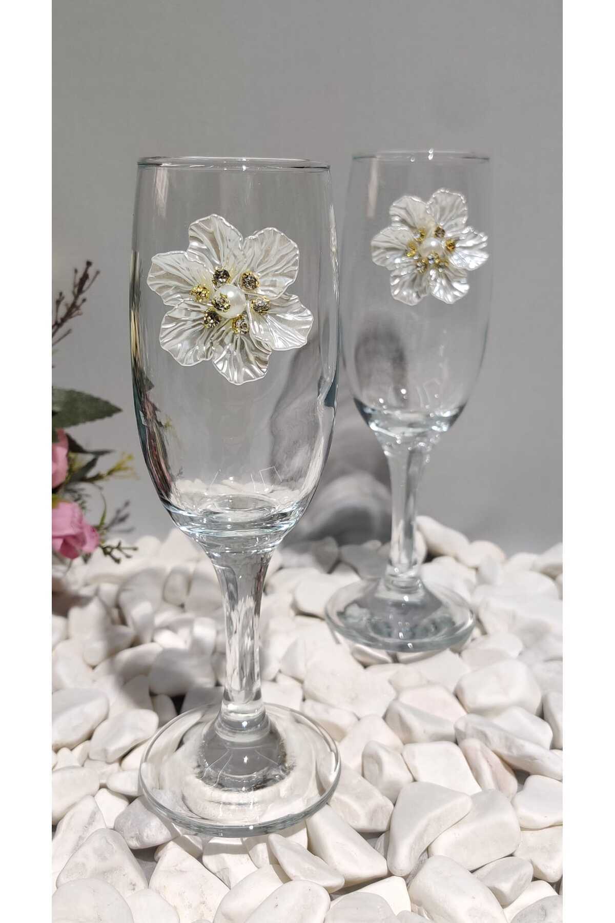 Image of Çiçek Varaklı Kokteyl Kadehi 2’li – (Kahve Yanı Su / Kokteyl Bardağı 190 ml)