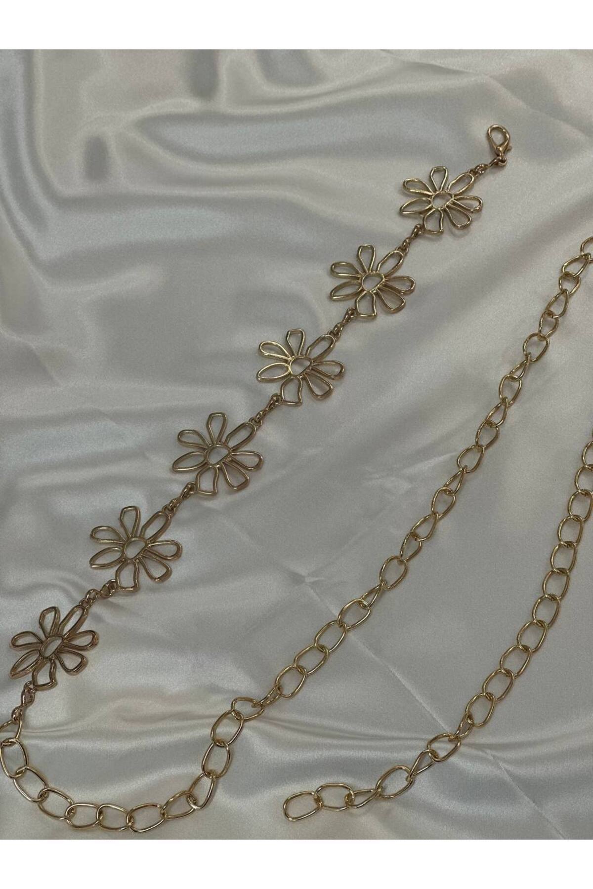 Image of Papatya Gold Ve Gümüş Detaylı Kadın Bel Zinciri Bel Kemeri,Elbise Kemeri,Etek Kemeri,Pantolon Kemeri