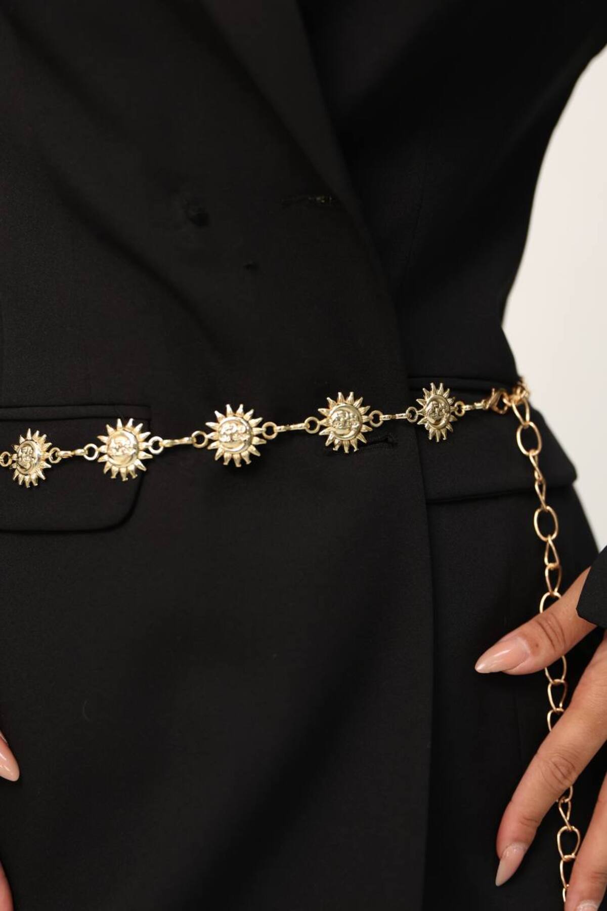 Image of Güneş Gold Ve Gümüş Detaylı Kadın Bel Zinciri Bel Kemeri,Elbise Kemeri,Etek Kemeri,Pantolon Kemeri
