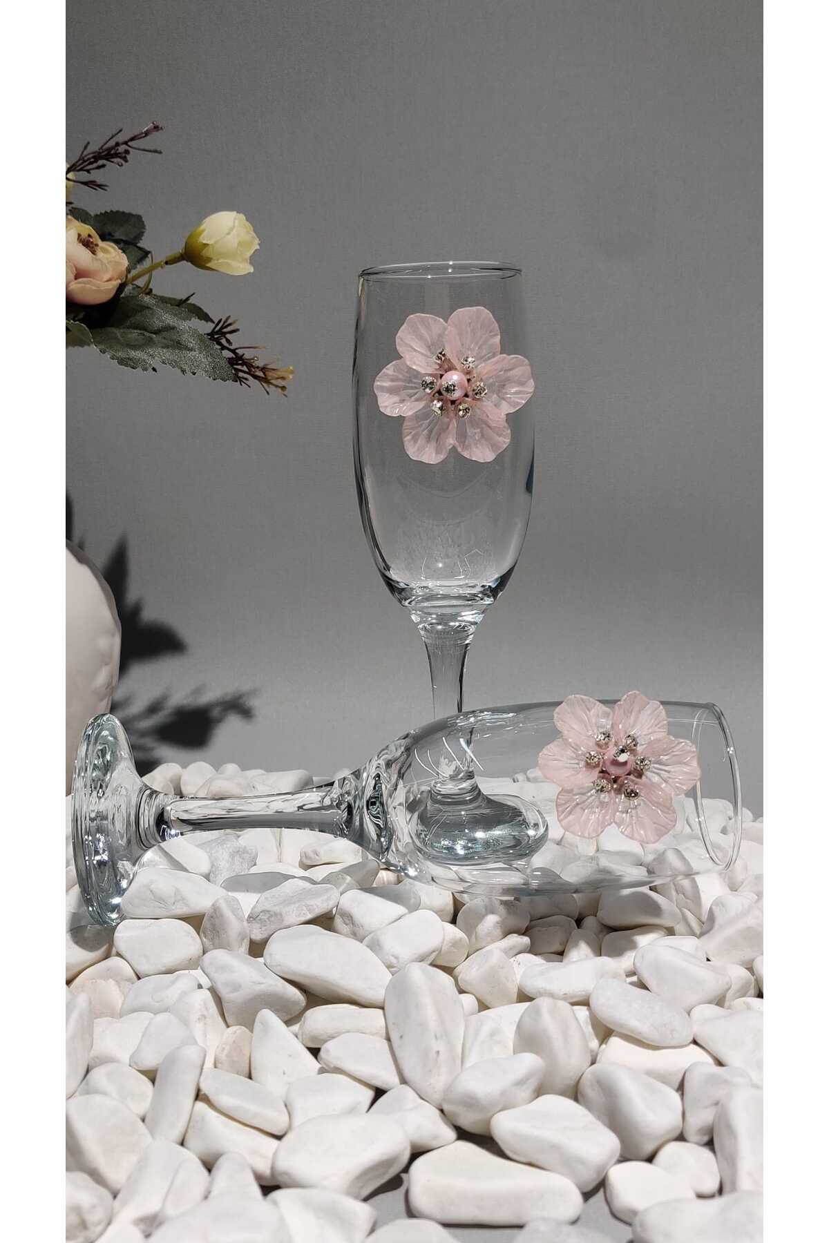 Image of Pembe Çiçek Figürlü Sunum&Hediyelik 2'li Bardak