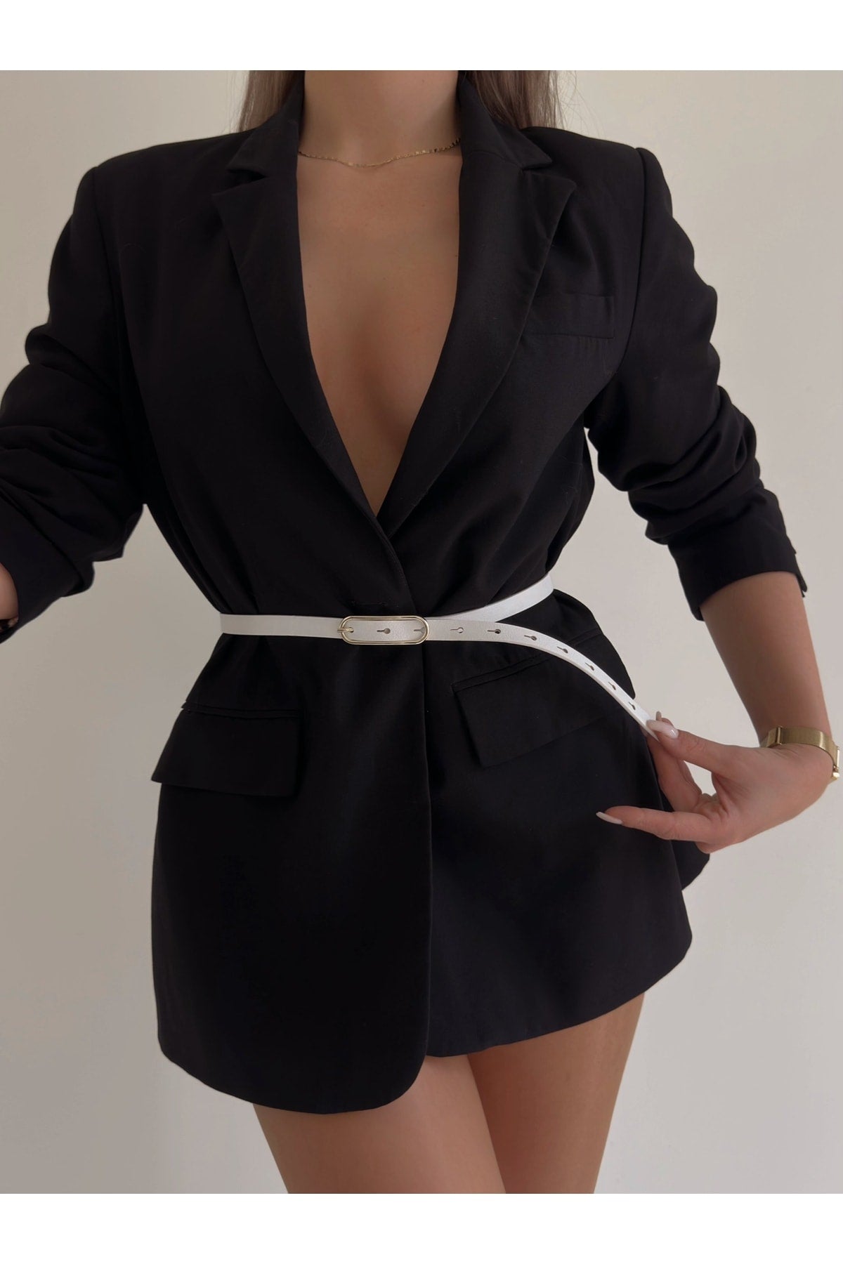 Image of 4'lü Geniş Gold Tokalı Ince Kadın Kemeri, Ceket Kemeri, Elbise Kemeri, Gömlek Kemeri