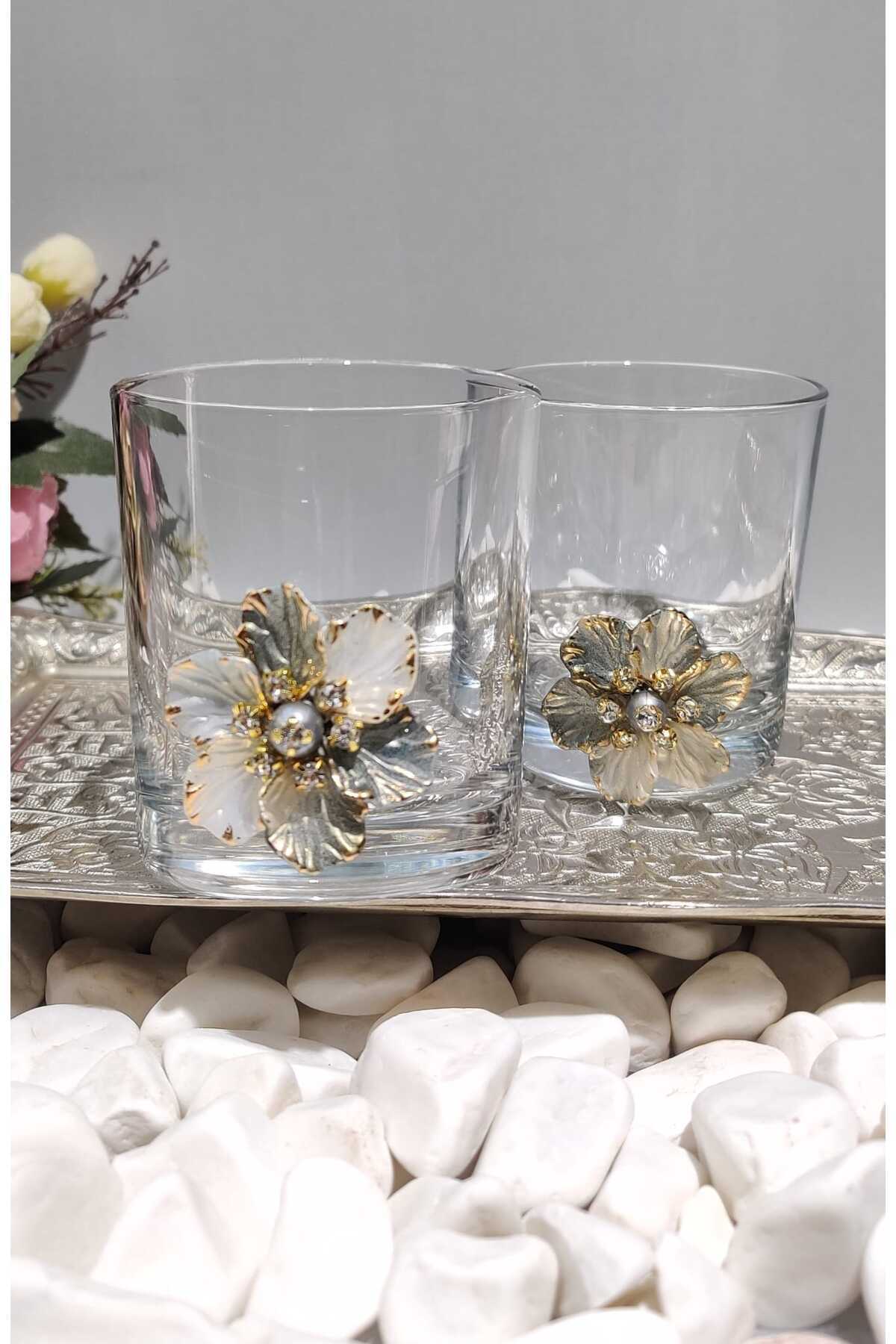 Image of Çiçek Figürlü Cam Kahve Yanı & Meşrubat Bardağı – 190 ml (2’li Set)