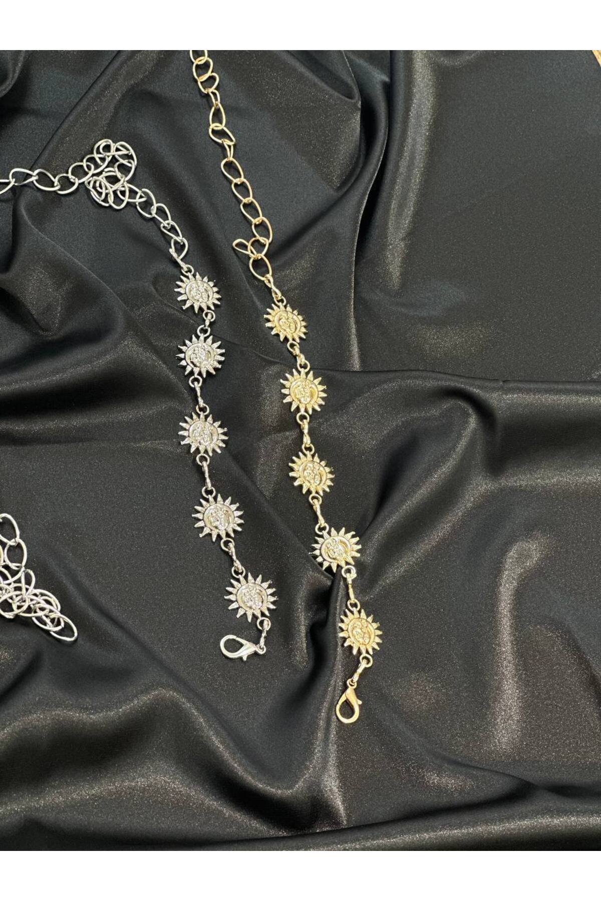 Image of Güneş Gold Ve Gümüş Detaylı Kadın Bel Zinciri Bel Kemeri,Elbise Kemeri,Etek Kemeri,Pantolon Kemeri