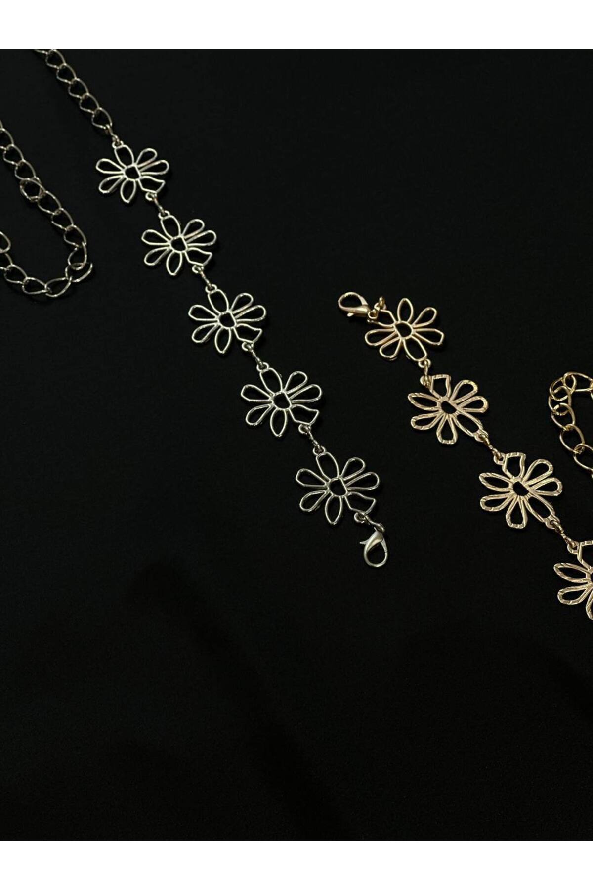 Image of Papatya Gold Ve Gümüş Detaylı Kadın Bel Zinciri Bel Kemeri,Elbise Kemeri,Etek Kemeri,Pantolon Kemeri