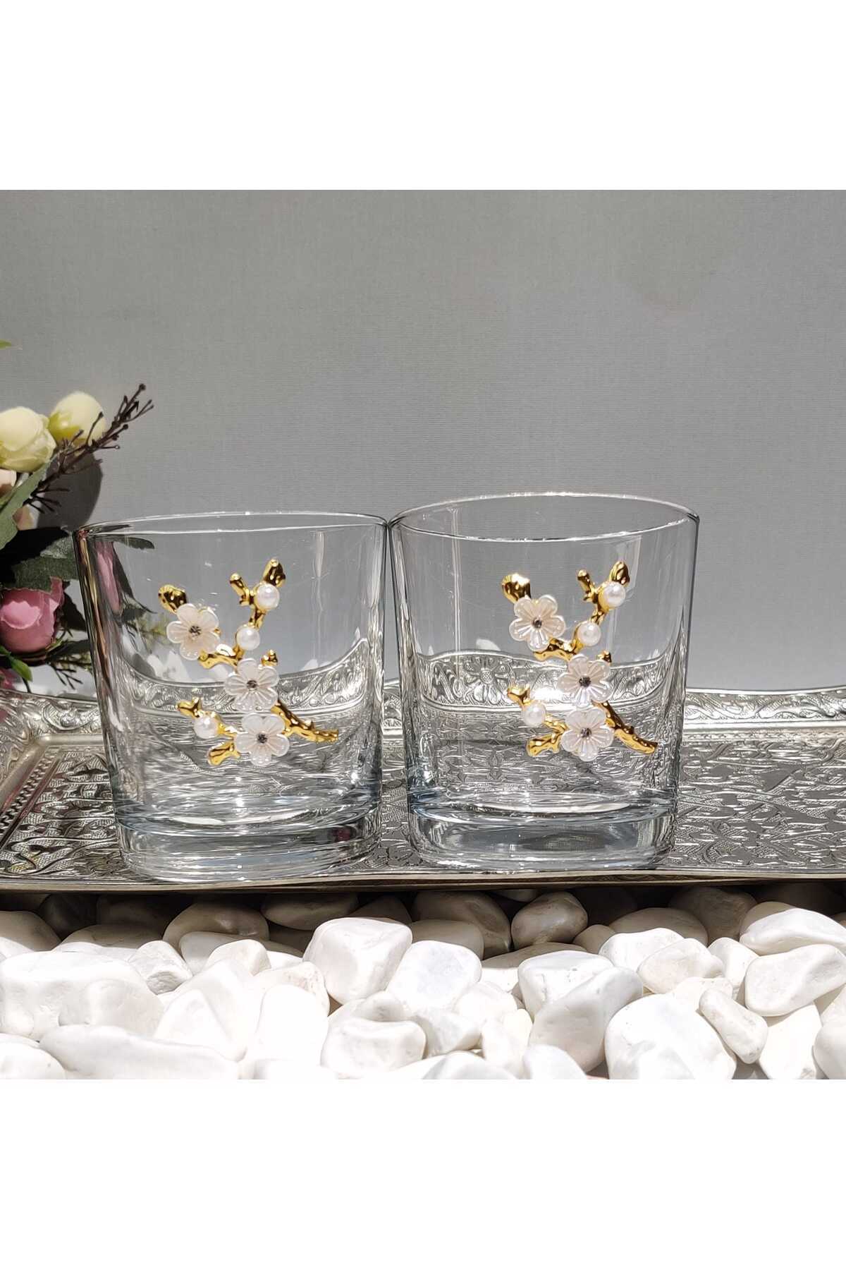 Image of Bahar Dalı Cam Kahve Yanı & Meşrubat Bardağı – 190 ml (2’li Set)
