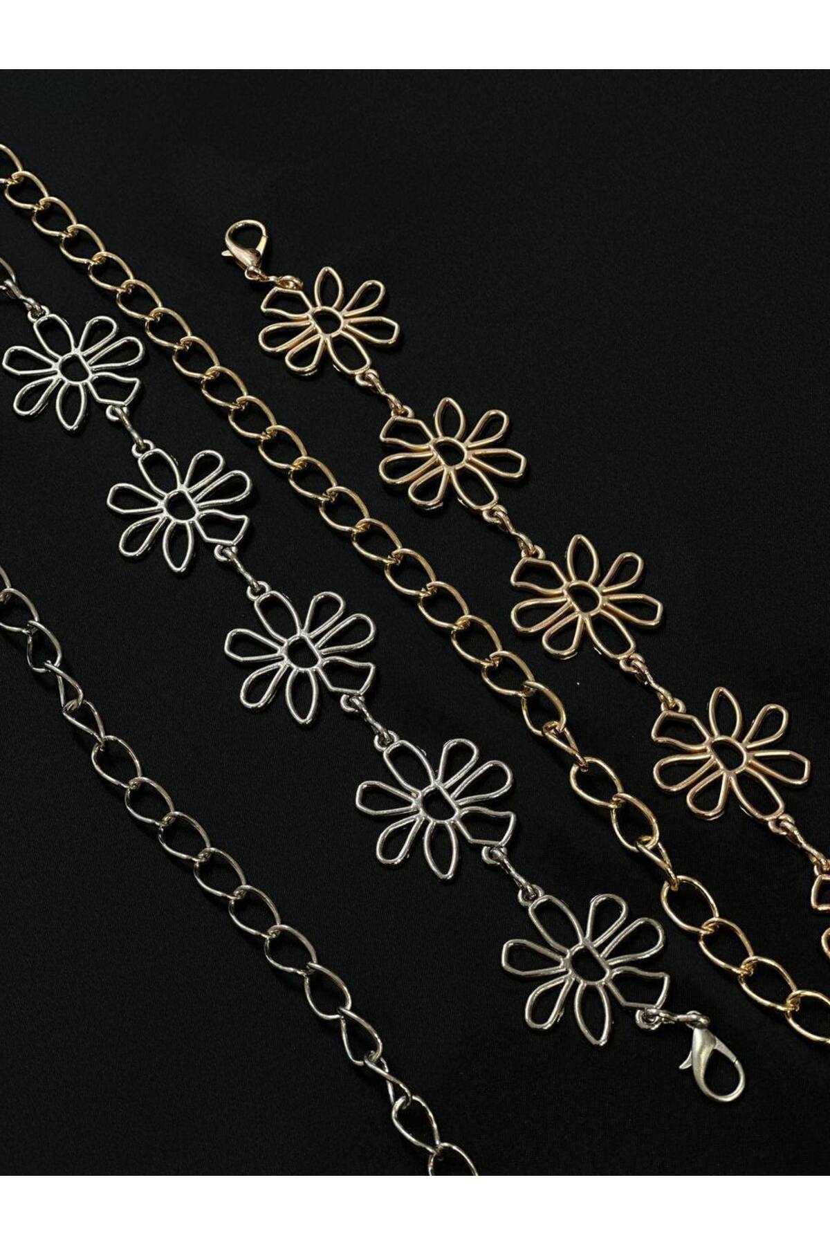 Image of Papatya Gold Ve Gümüş Detaylı Kadın Bel Zinciri Bel Kemeri,Elbise Kemeri,Etek Kemeri,Pantolon Kemeri