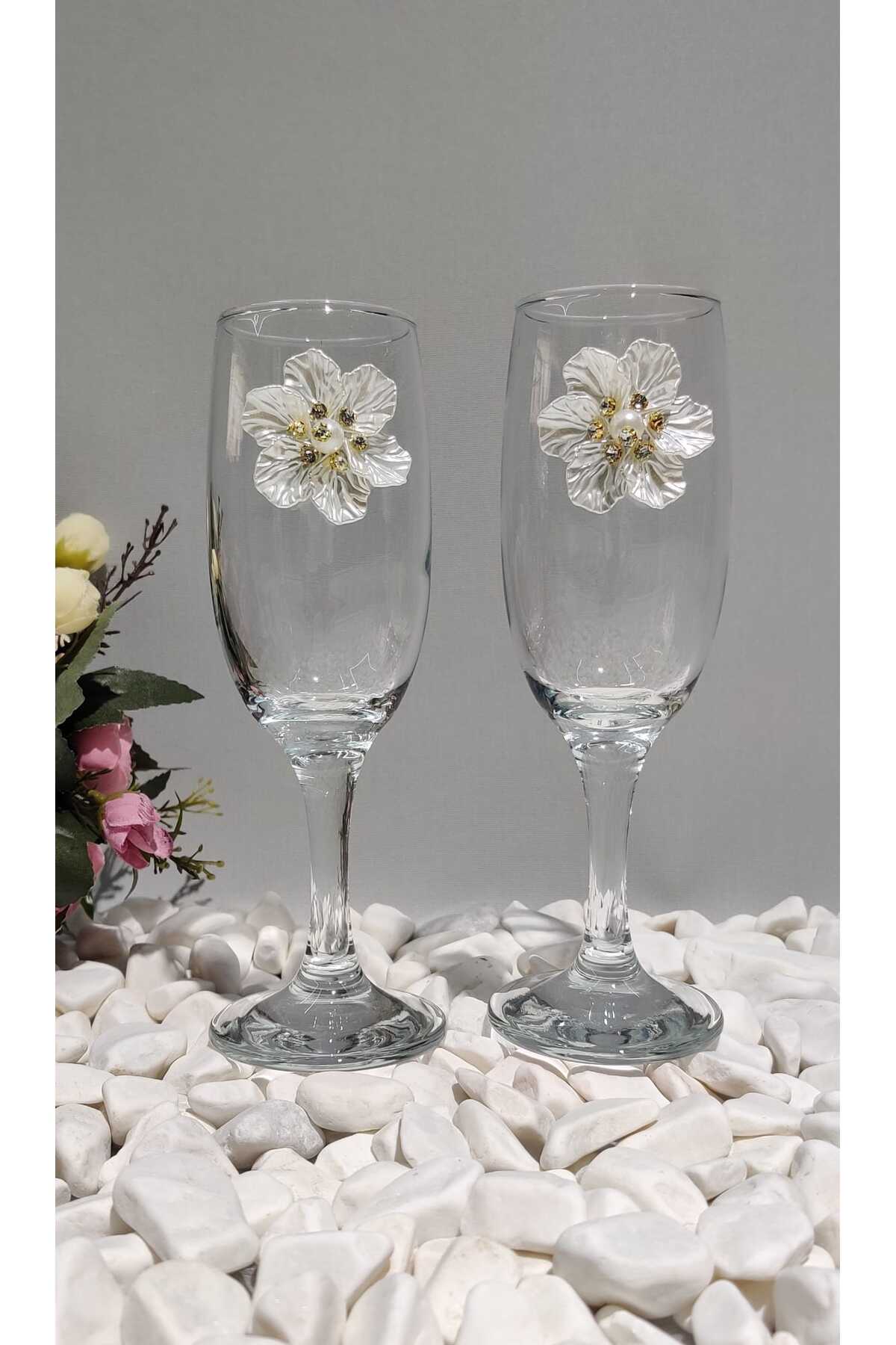 Image of Çiçek Varaklı Kokteyl Kadehi 2’li – (Kahve Yanı Su / Kokteyl Bardağı 190 ml)