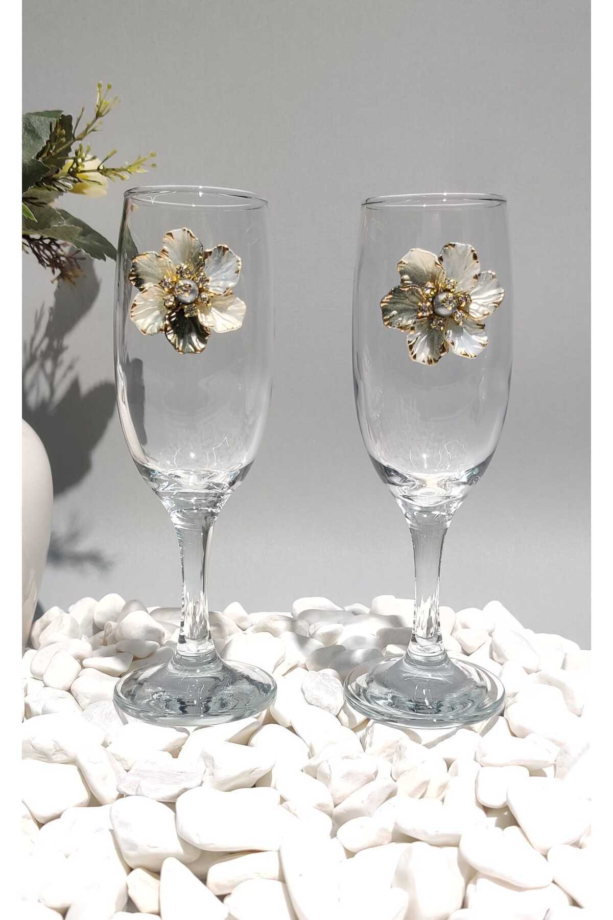 Image of Gri Çiçek Figürlü Sunum&Hediyelik 2'li Bardak