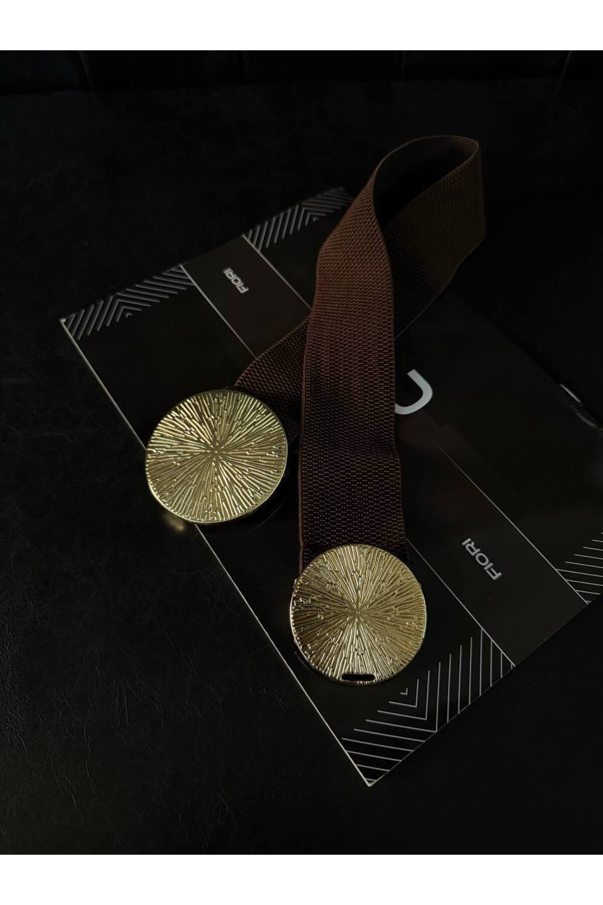 Image of Gold Tokalı Geçmeli Elastik Kadın Kemeri, Ceket Kemeri, Gömlek Kemeri, Elbise Kemeri