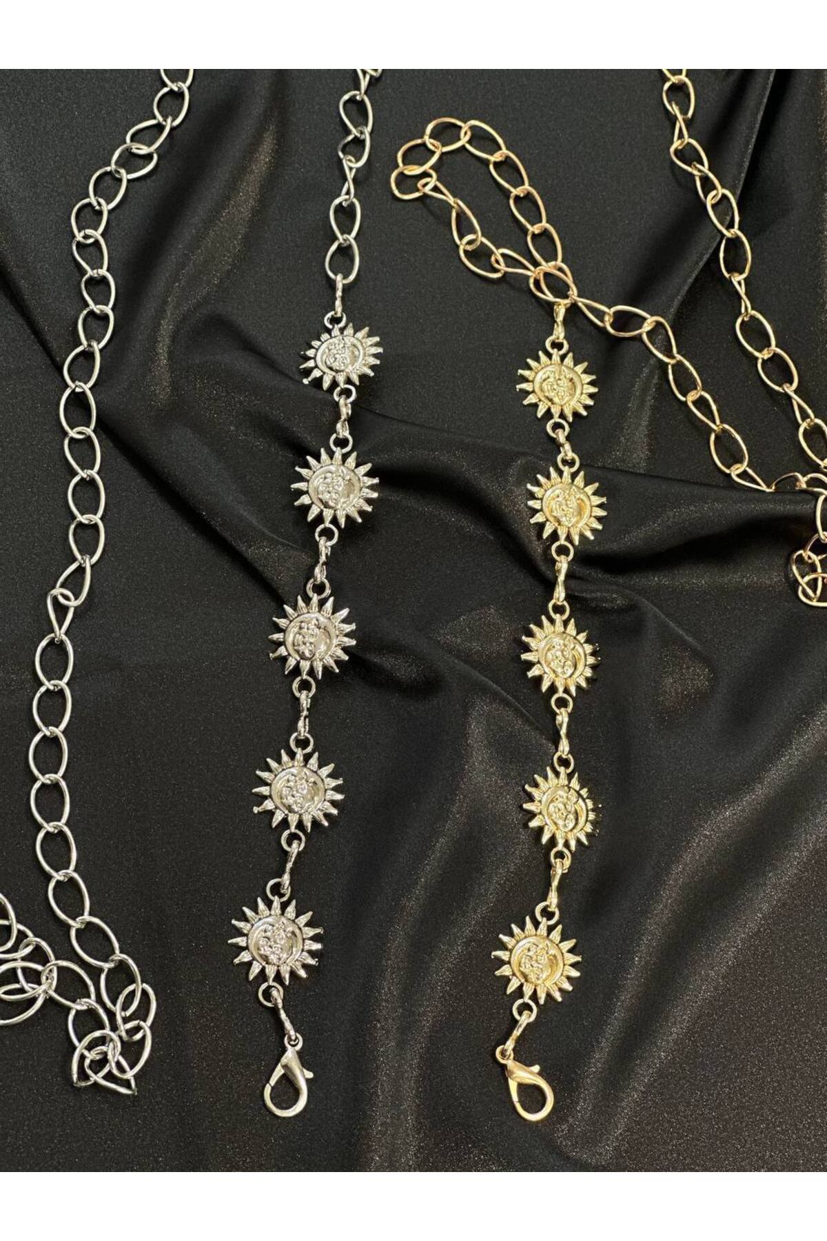 Image of Güneş Gold Ve Gümüş Detaylı Kadın Bel Zinciri Bel Kemeri,Elbise Kemeri,Etek Kemeri,Pantolon Kemeri