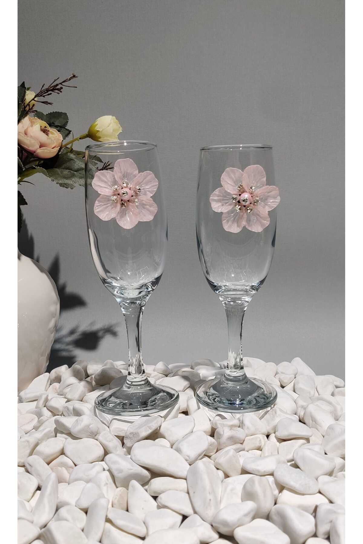 Image of Pembe Çiçek Figürlü Sunum&Hediyelik 2'li Bardak