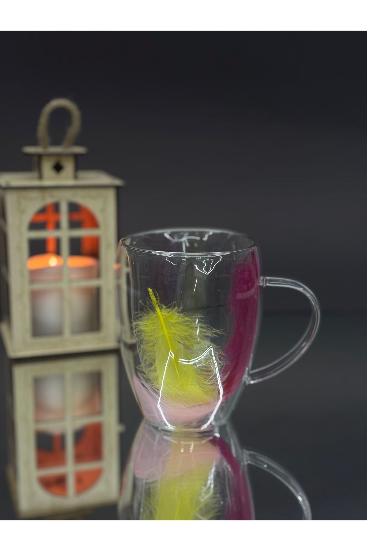 Image of Tüylü Çift Cidarlı Kulplu Cam Bardak