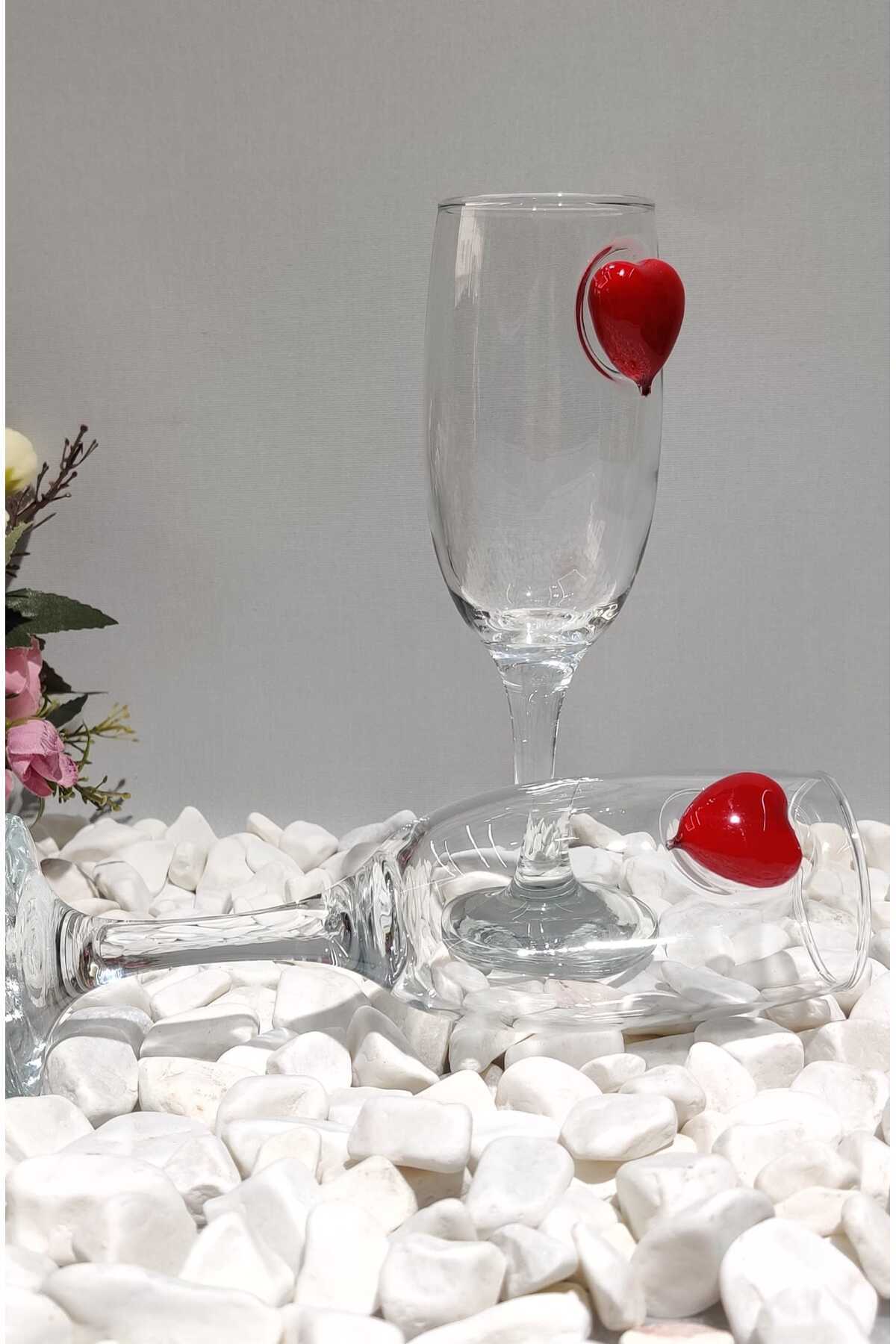 Image of Kırmızı Kalp Detaylı Kokteyl Kadehi 2 li - (Kahve Yanı Su/Kokteyl Bardak) 190 ml